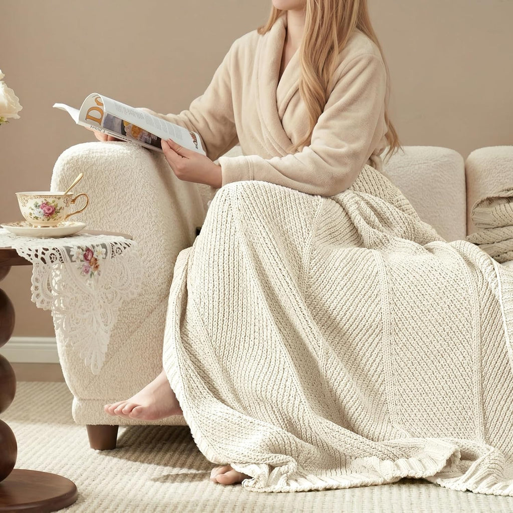 Knit Beige Throw Pillow — 50" - View 3