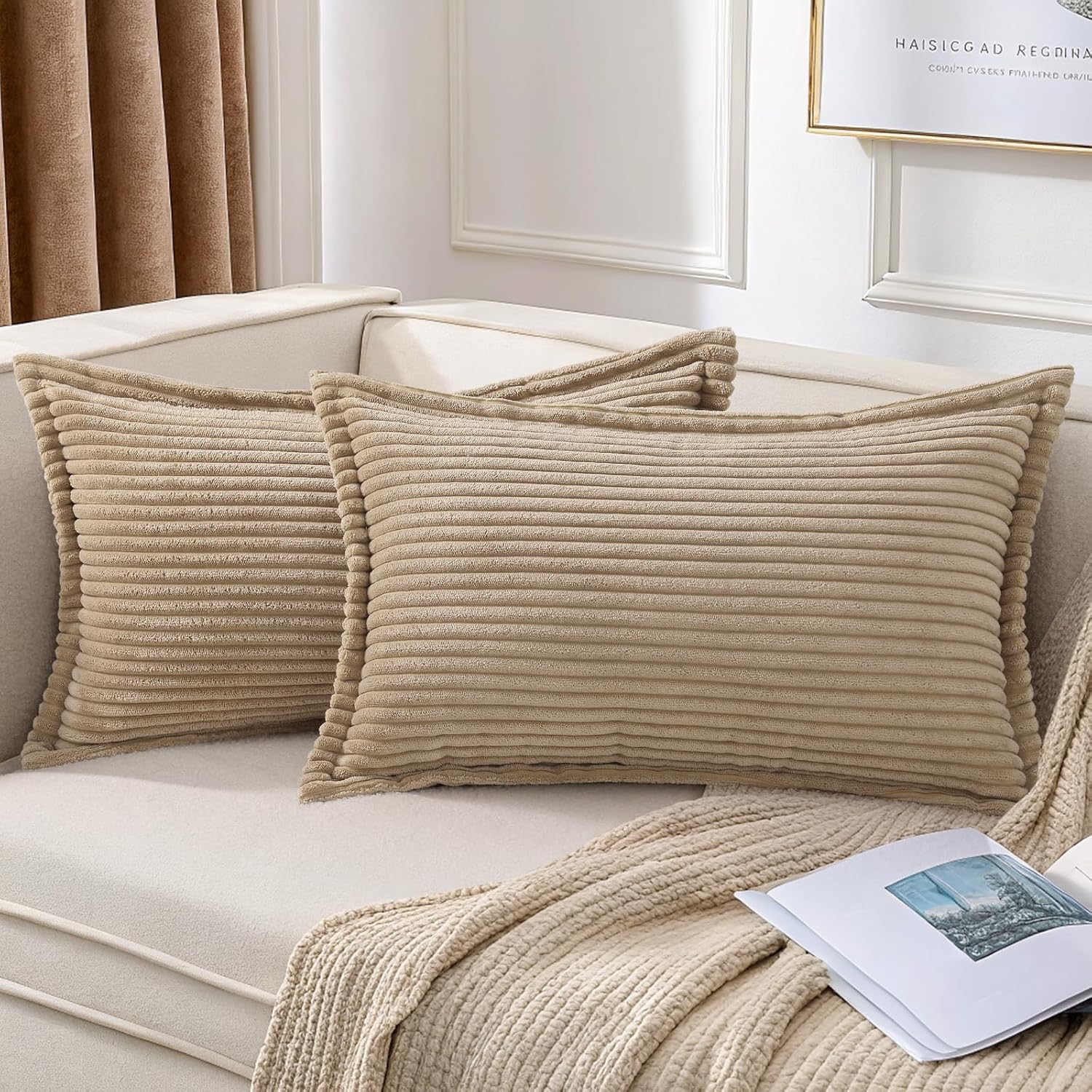Boho Beige Throw Pillow Cover — 18" — Khaki