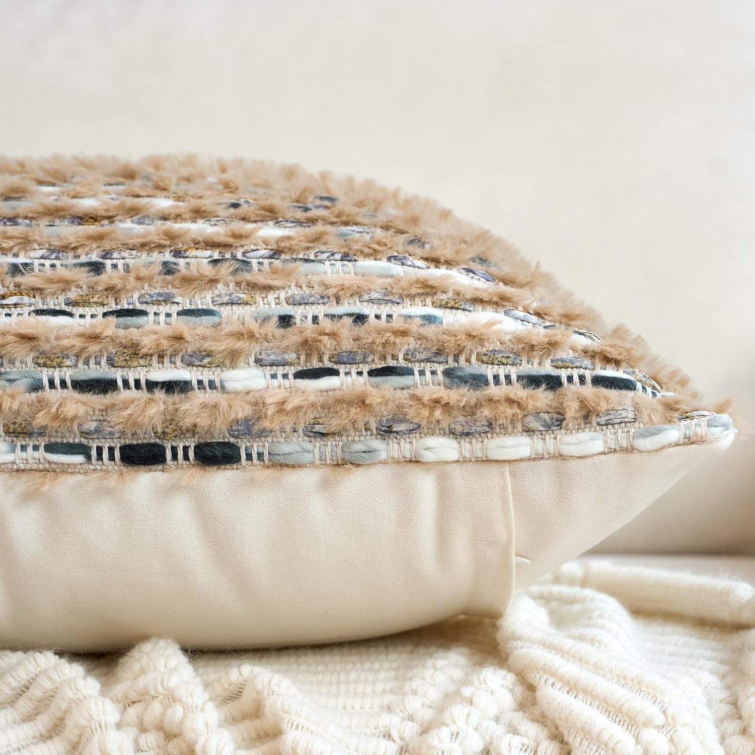 Tufted Boho Blue Throw Pillow Cover — 18" - View 2