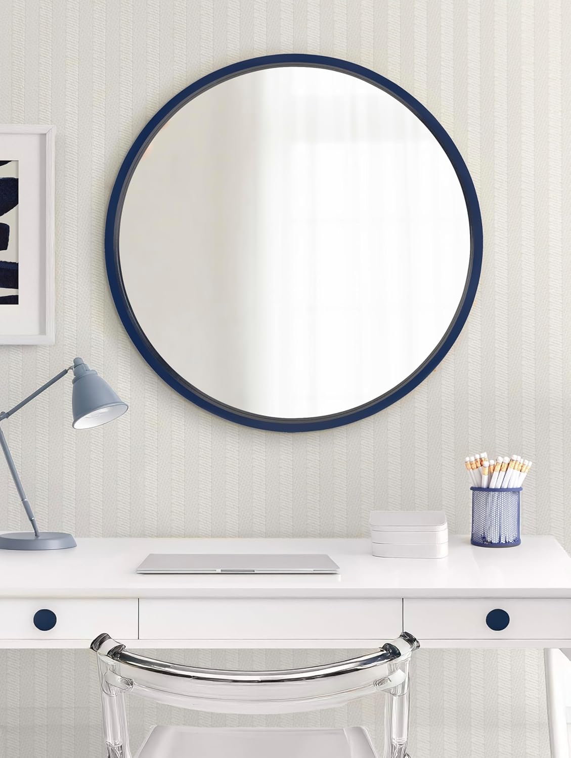 Round Modern Wood Wall Mirror — 25.6" - View 3