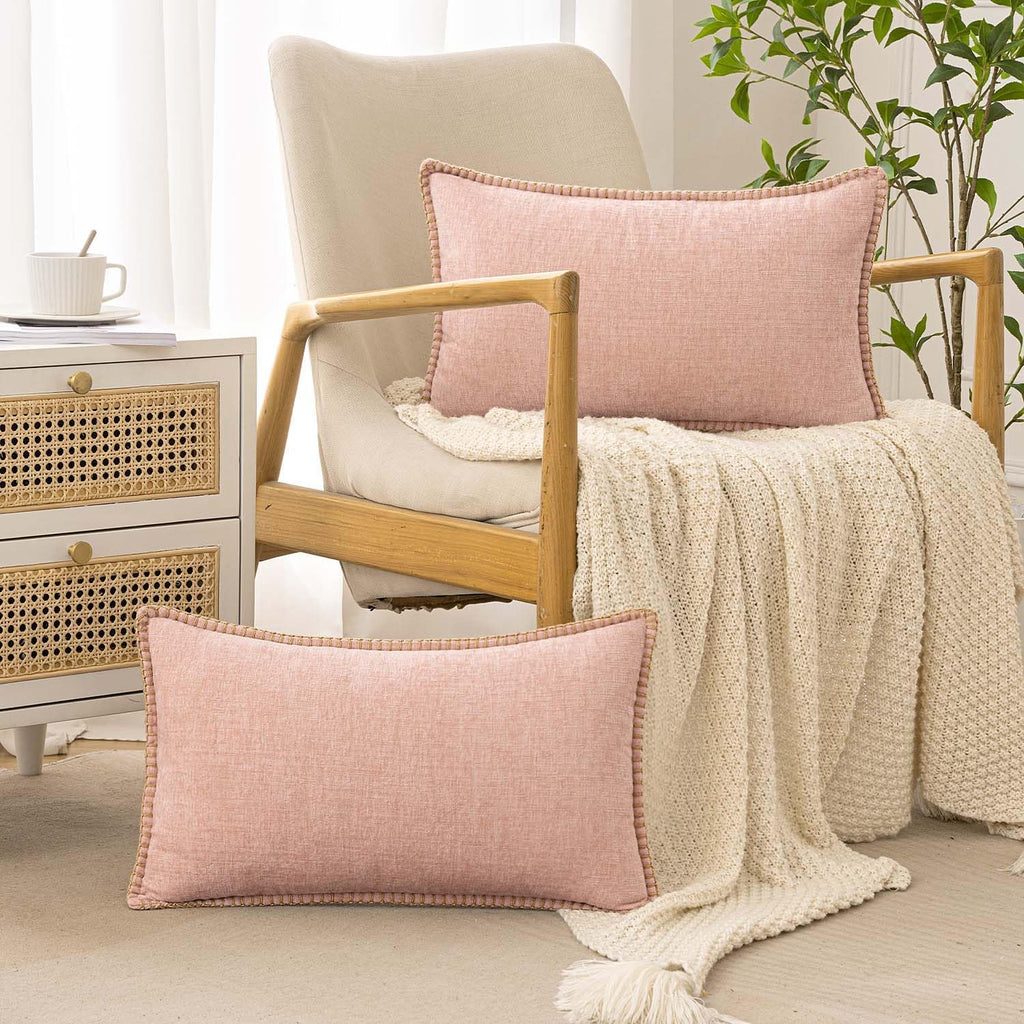Chenille Boho Pink Throw Pillow Cover — 20" - View 2