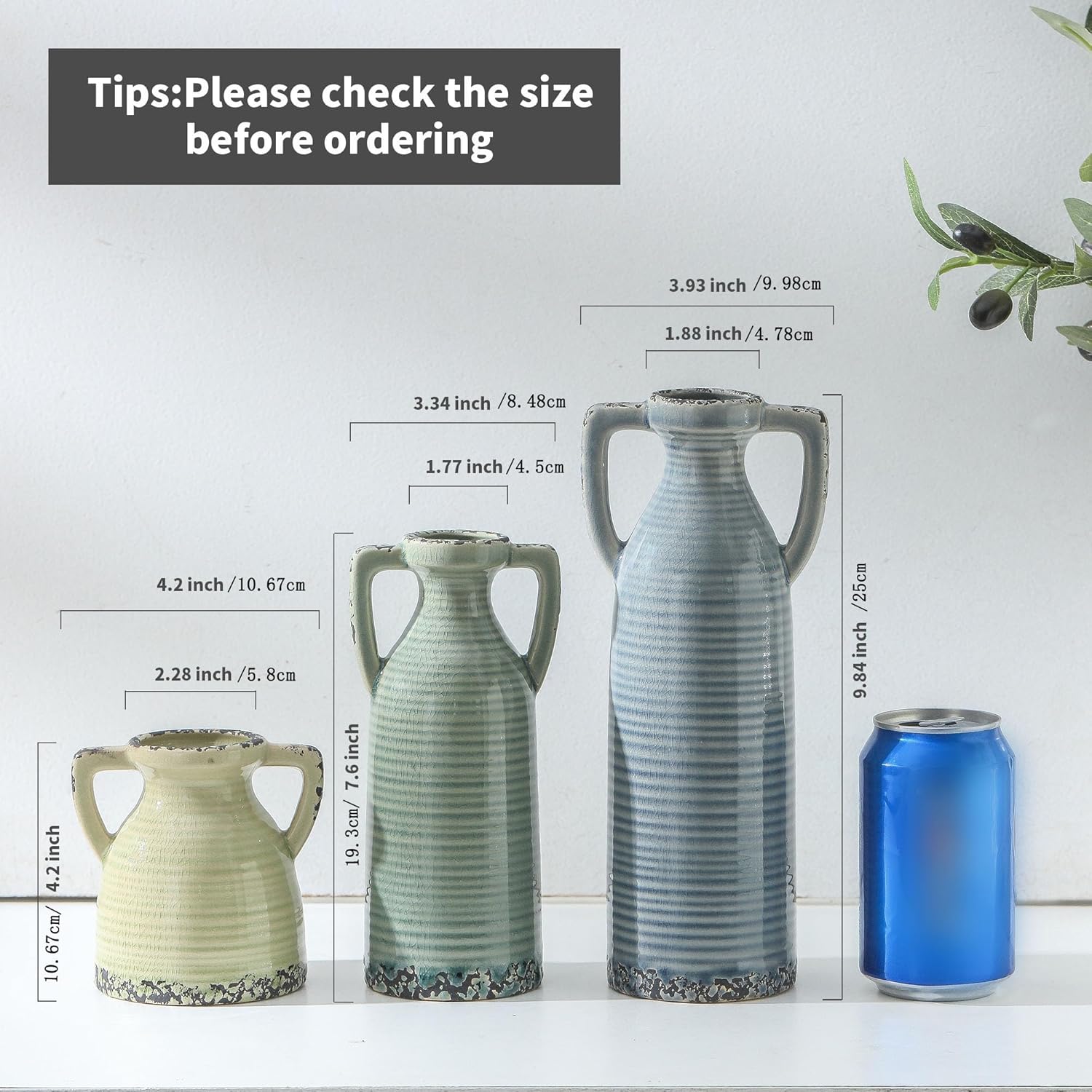 Round Farmhouse Blue Vase Set — Set of 3 - View 2