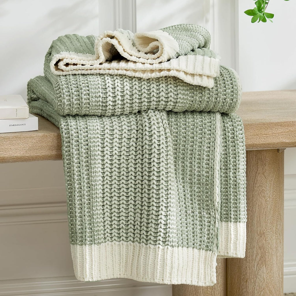 Knit Luxe Beige Throw Pillow — 50" — Two-tone Sage Green