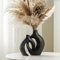 Boho Beige Flower Vase — 6.3" — Large Matte Black
