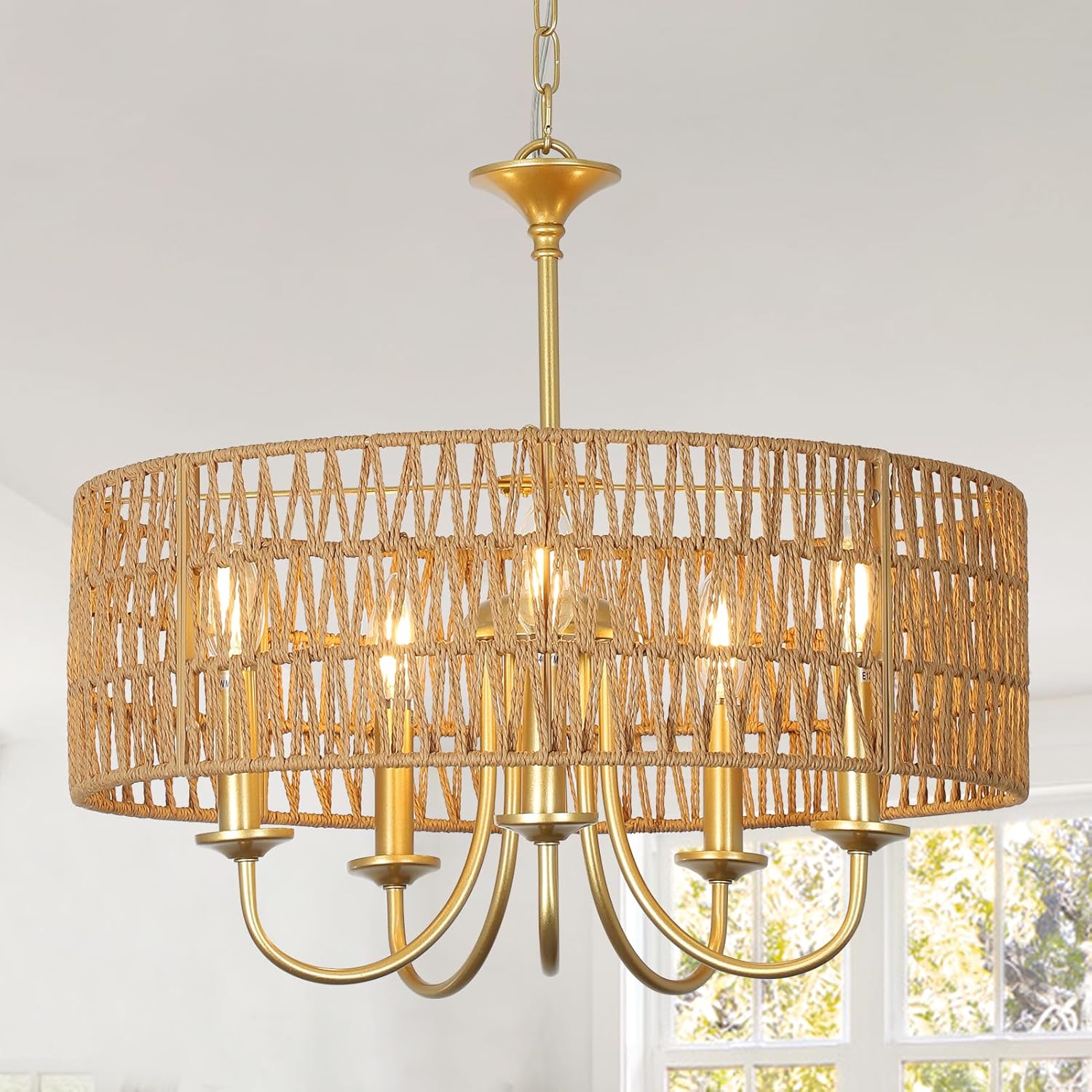 Boho Black Chandelier — 5-Light — Gold