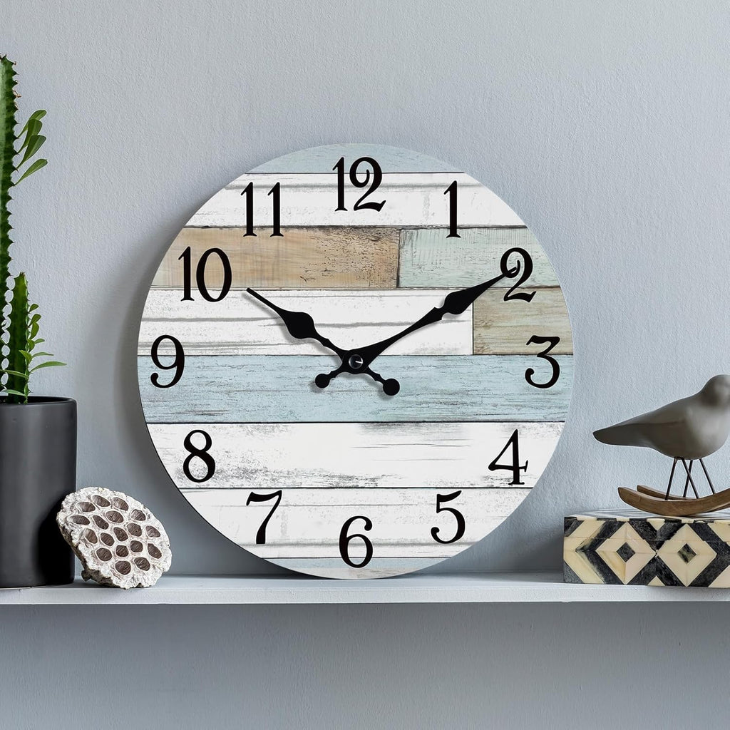 Battery Operated Farmhouse Blue Wall Clock — 14" - View 6