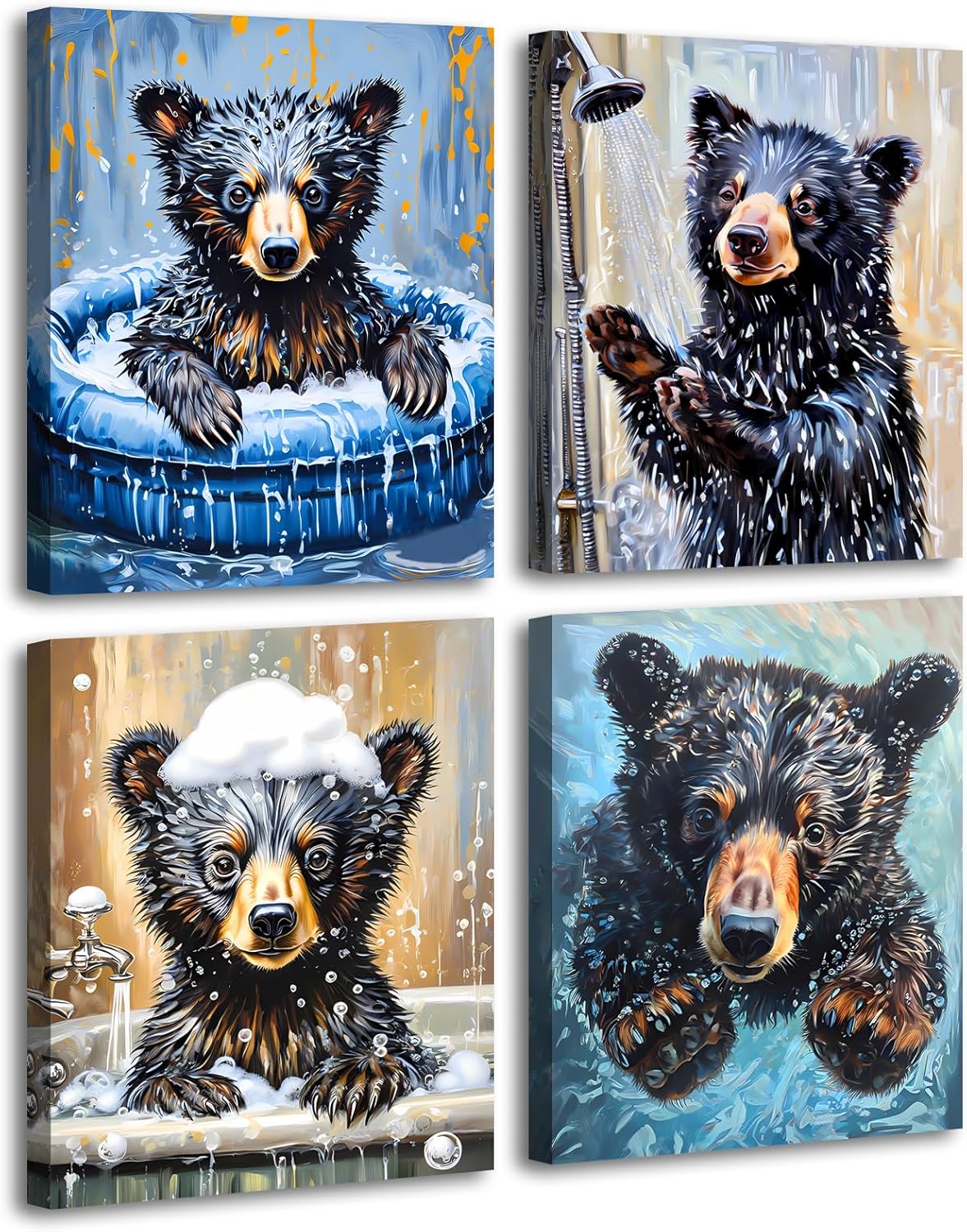 Framed Farmhouse Black Wall Decor — 8" — Framed 8"x10" - Framed Bear Bathroom Wall Art