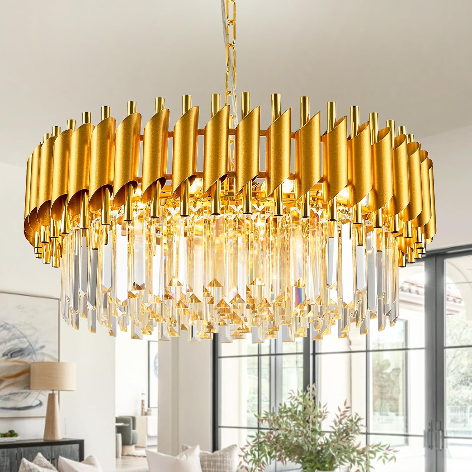 Round Luxe Black Chandelier — 24" — Gold