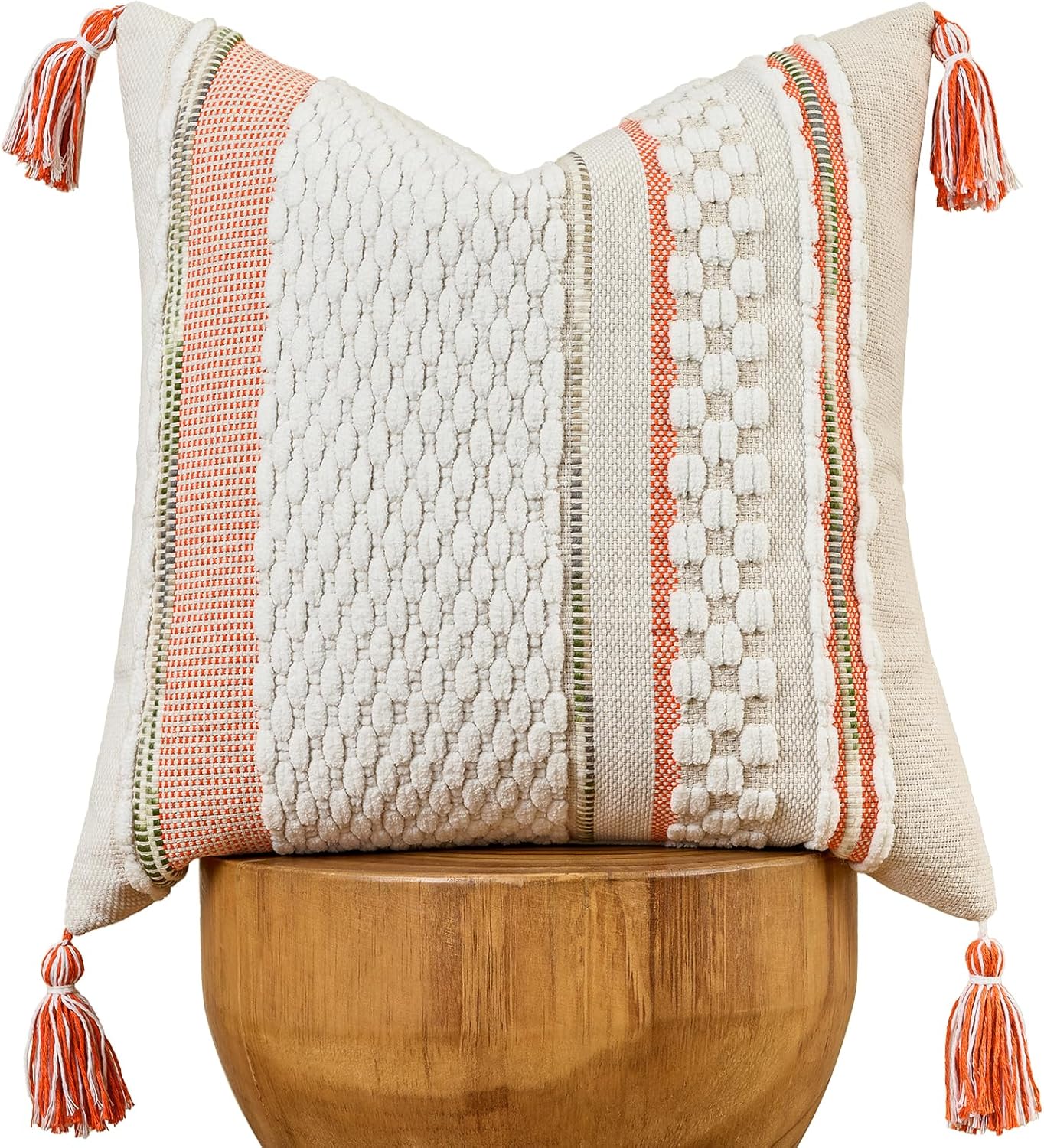 Chenille Boho Beige Throw Pillow Cover — 18" — 18" x 18" (Pack of 1)