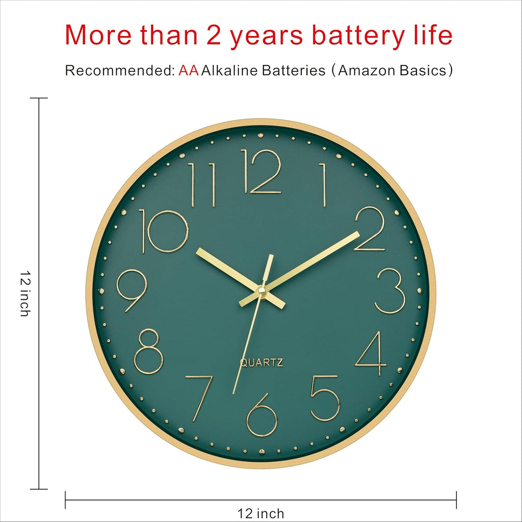 Battery Operated Luxe Black Wall Clock — 12" - View 2