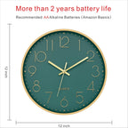 Battery Operated Luxe Black Wall Clock — 12" - View 2