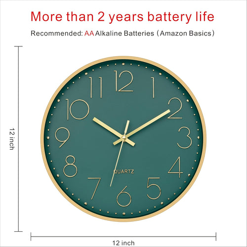 Battery Operated Luxe Black Wall Clock — 12" - View 2