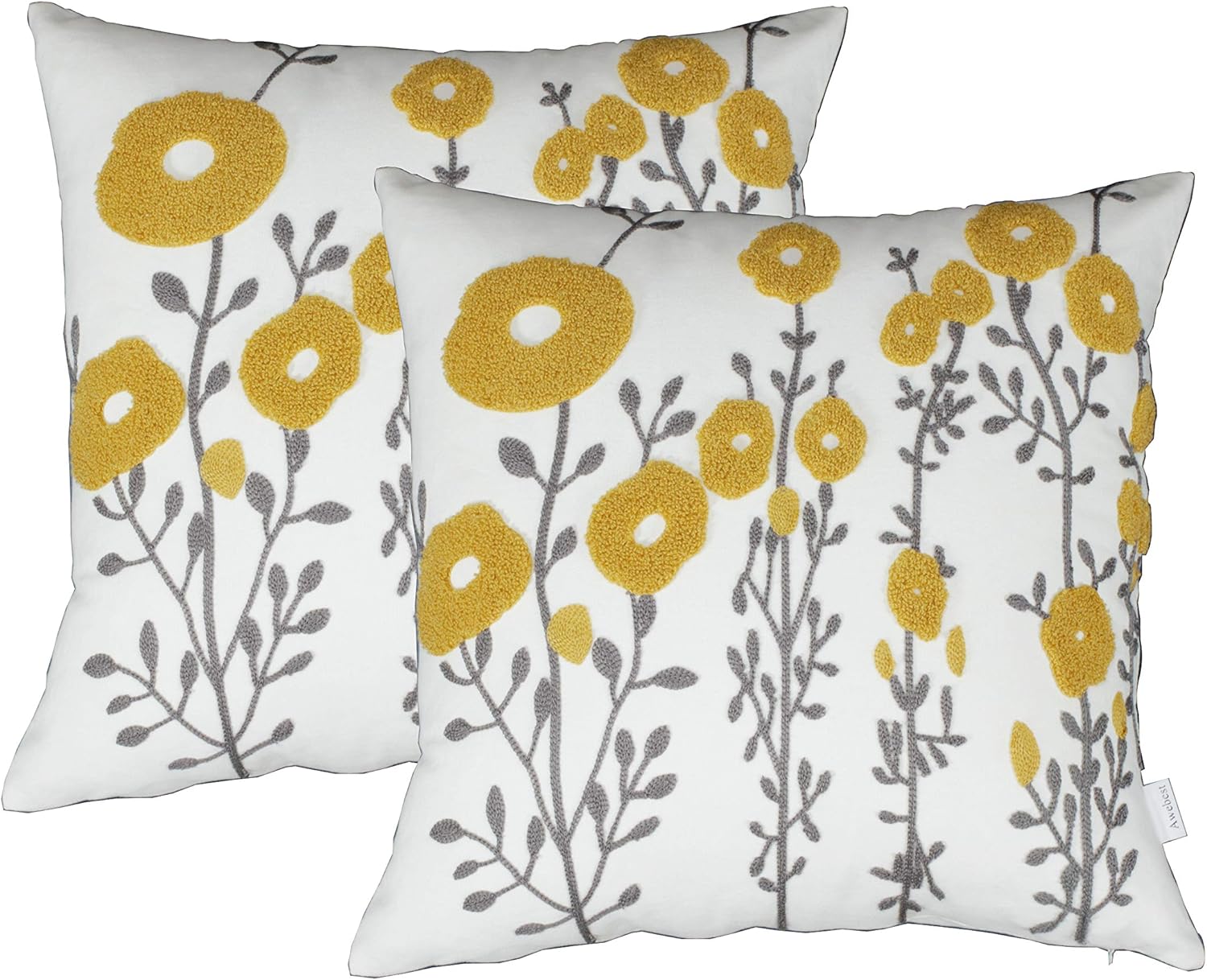 Embroidered Boho White Throw Pillow Cover — 18x18 — Pattern 106