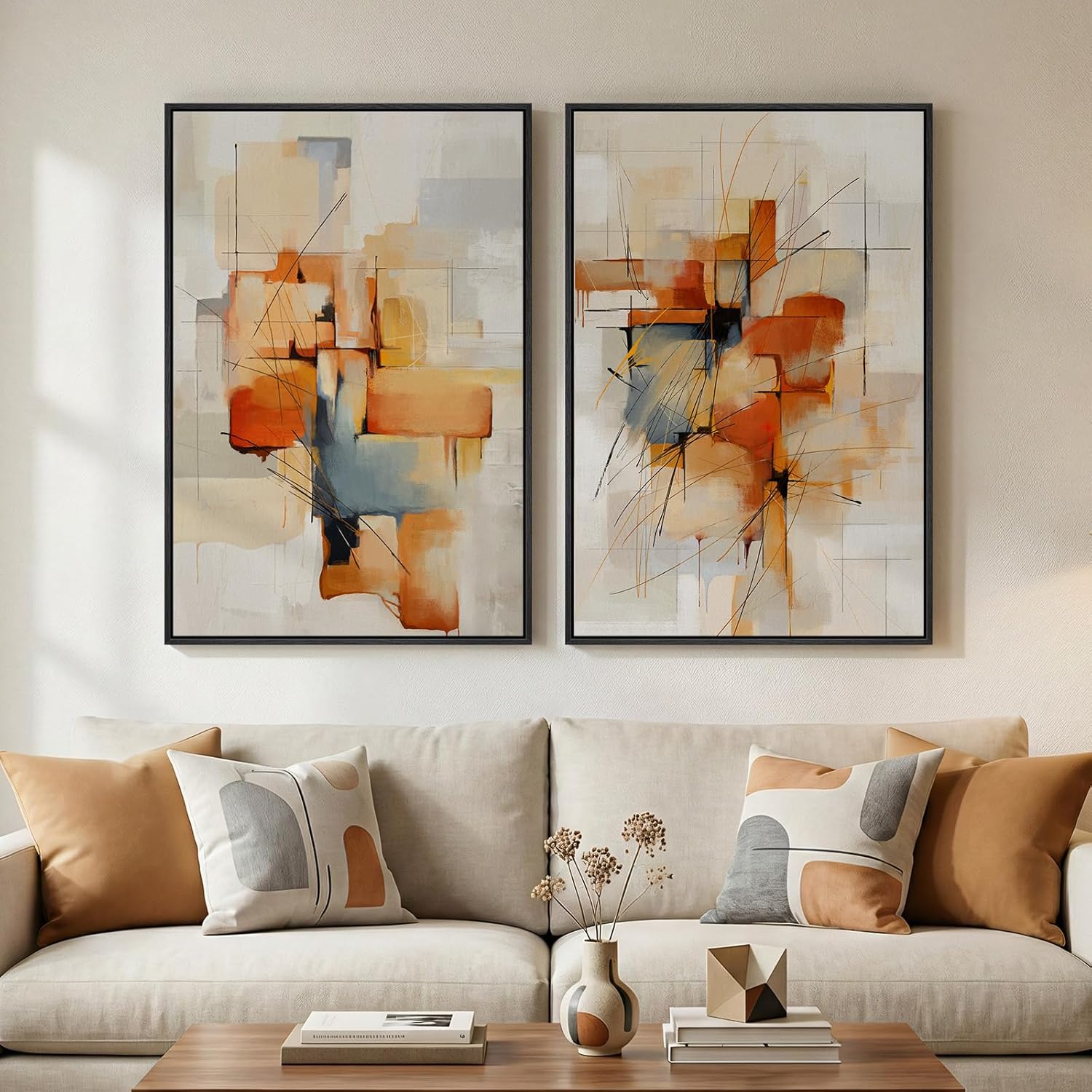 Framed Modern Beige Wall Decor — 24" — 24" W X 36" H X 2pcs