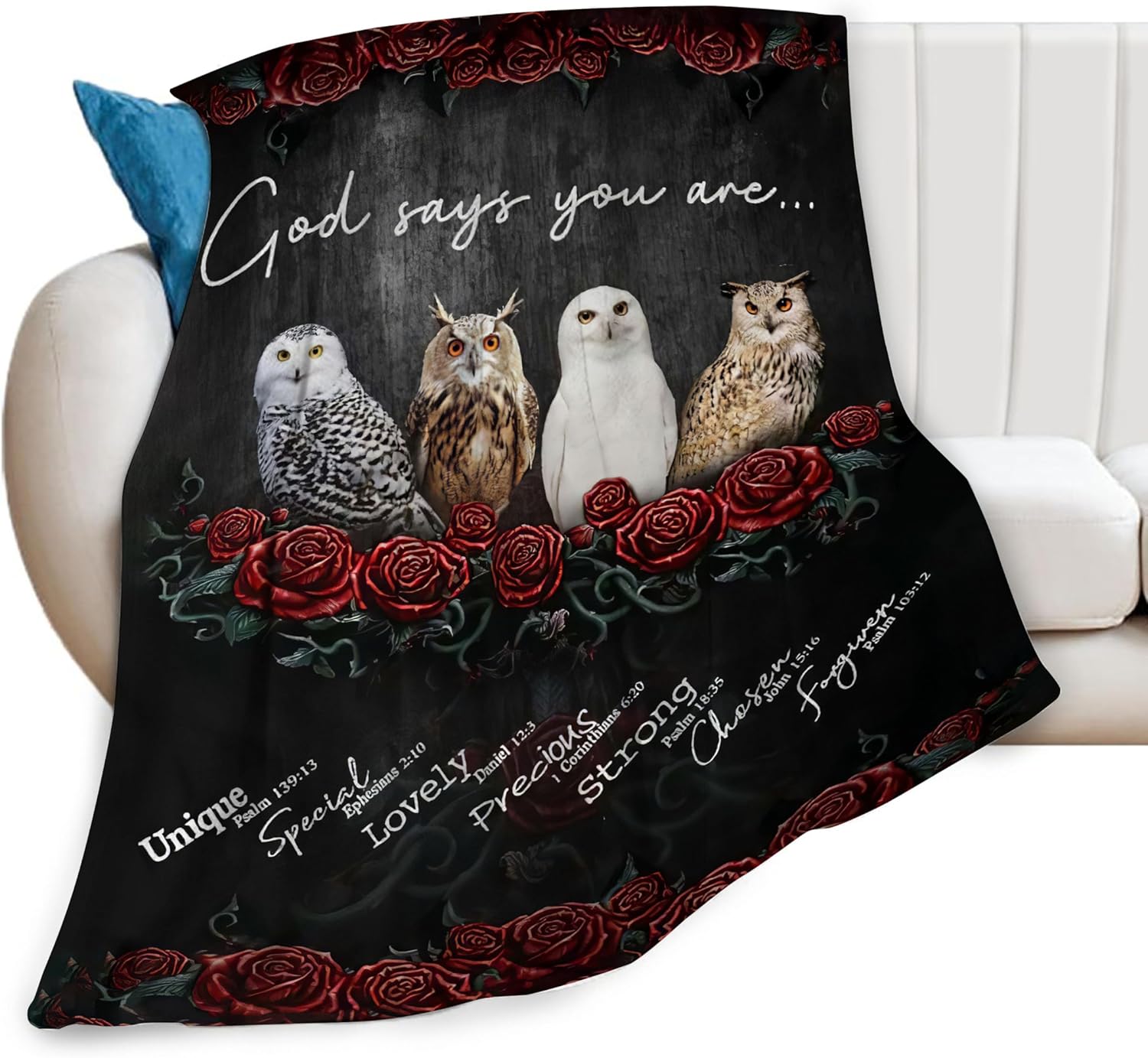 Black Throw Pillow — 50" — God Says You Are Owl