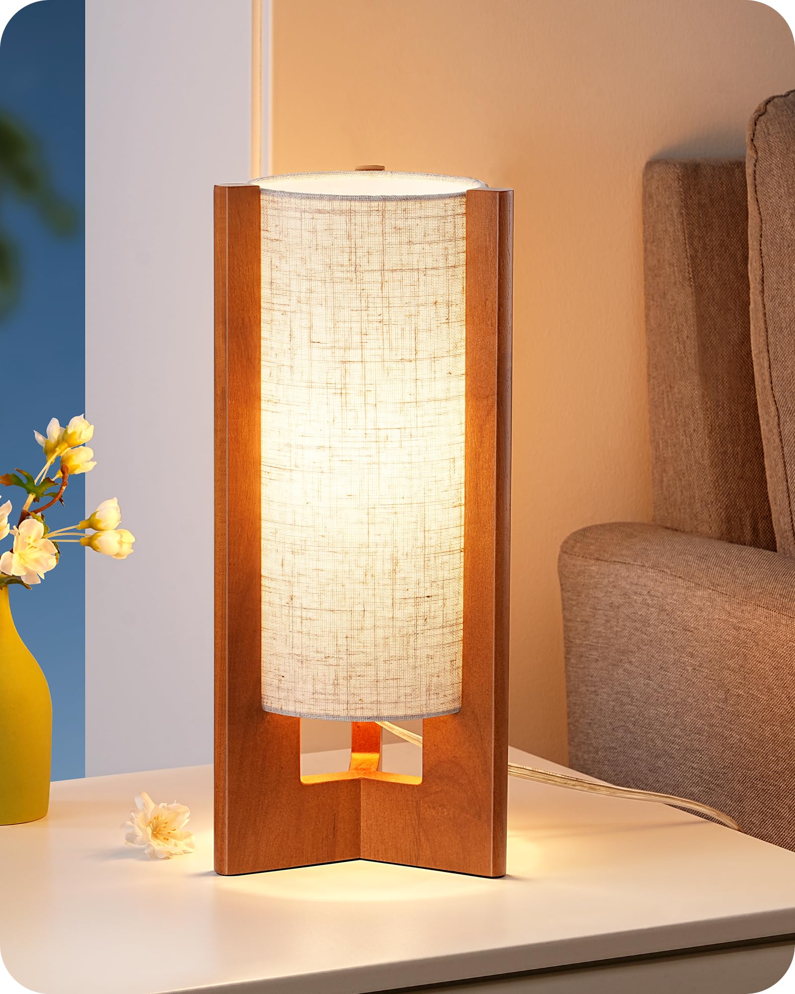 Linen Modern Beige Bedside Lamp — 13.5"