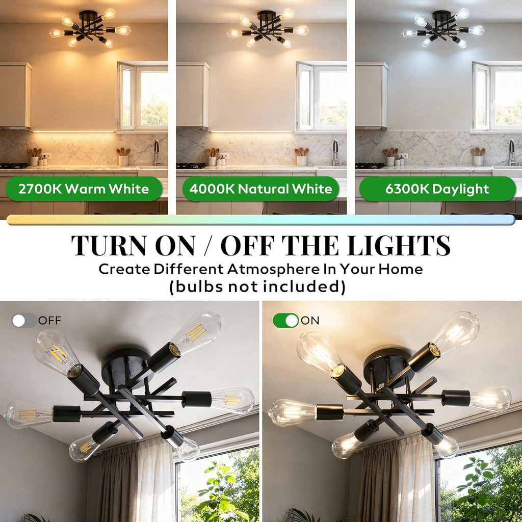 Farmhouse Black Chandelier — 6-Light - View 5