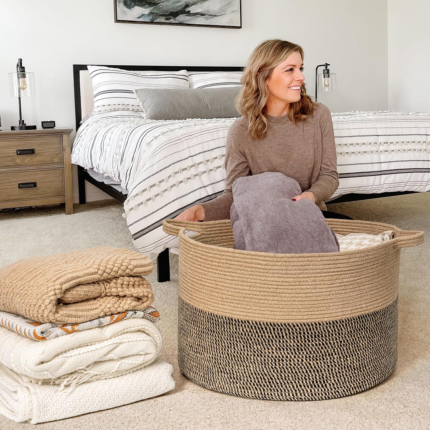 Round Boho Black Throw Pillow — 8" - View 2