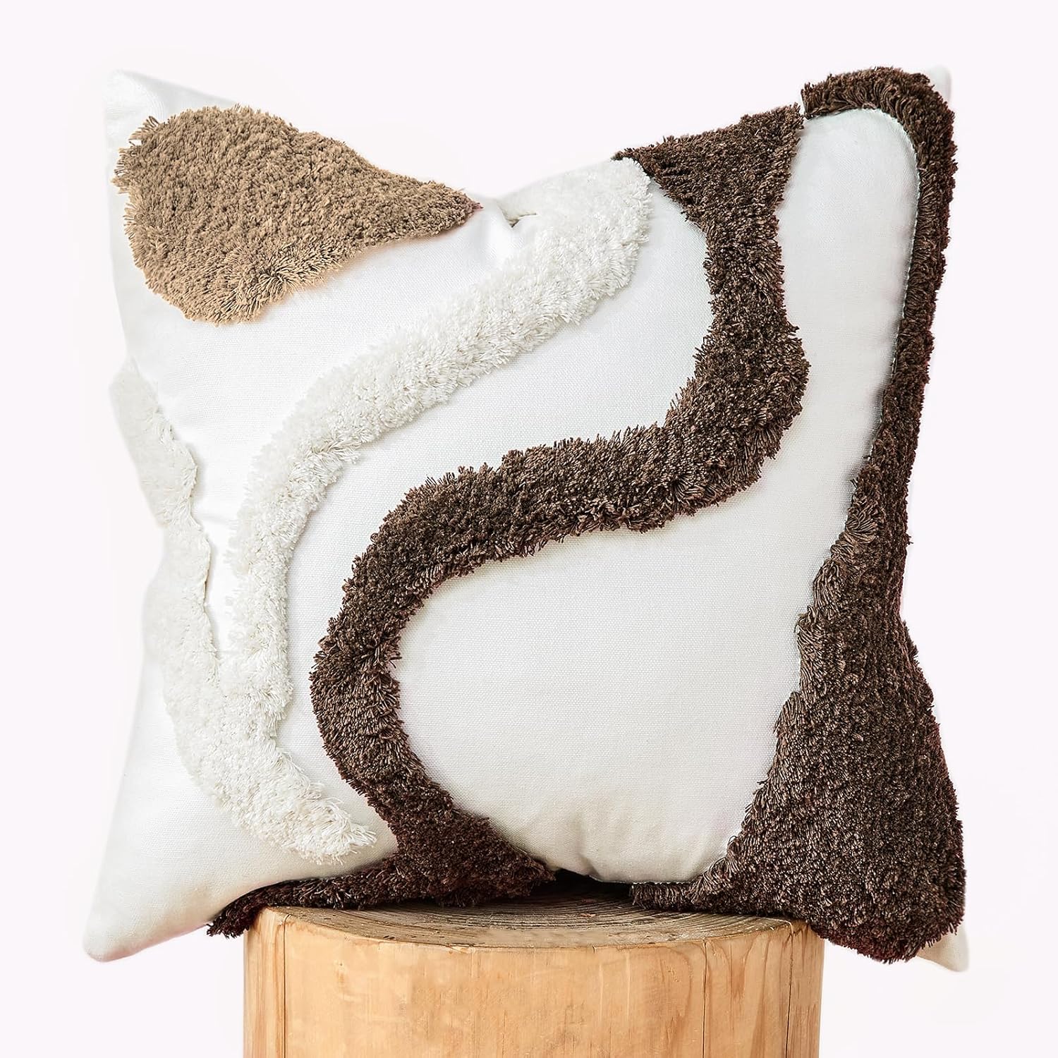 Embroidered Boho Fabric Throw Pillow Cover — 18" — Cr-711-bn(1 Pack Without Pillow Insert)