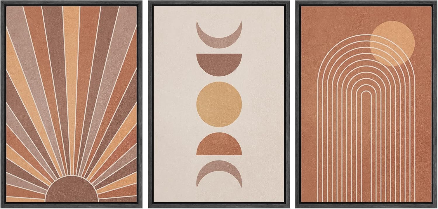 Framed Boho Green Wall Art — 24" — 24" x 36" x 3 Panels BLACK