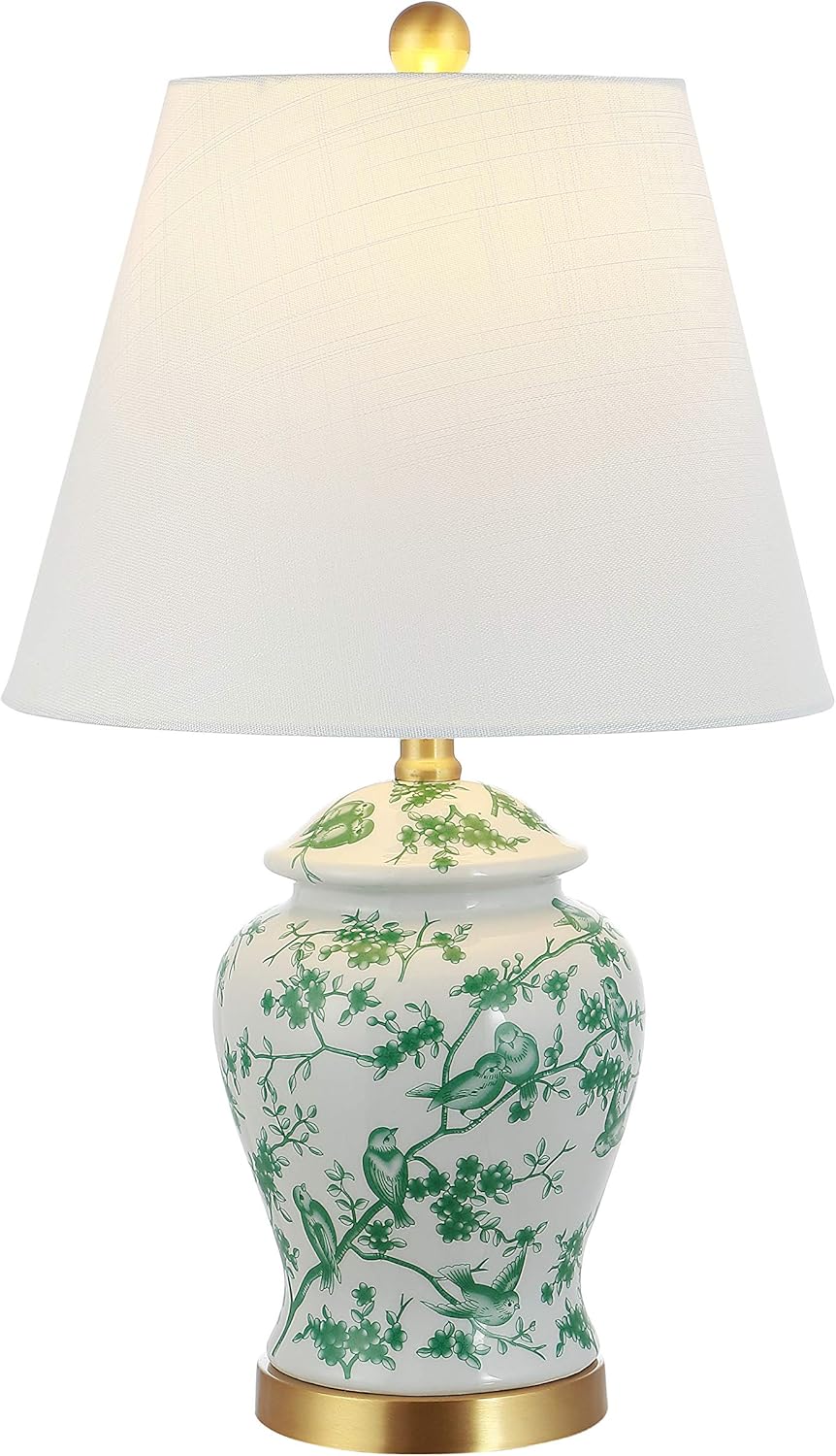 Linen Farmhouse Blue Bedside Lamp — 22" — White/Green