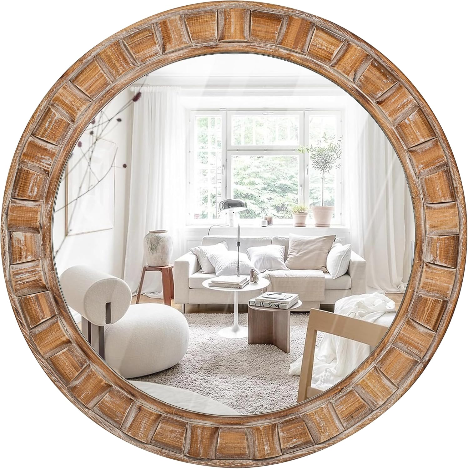 Round Beige Wall Mirror — 30" — B - Circle -30x30 in