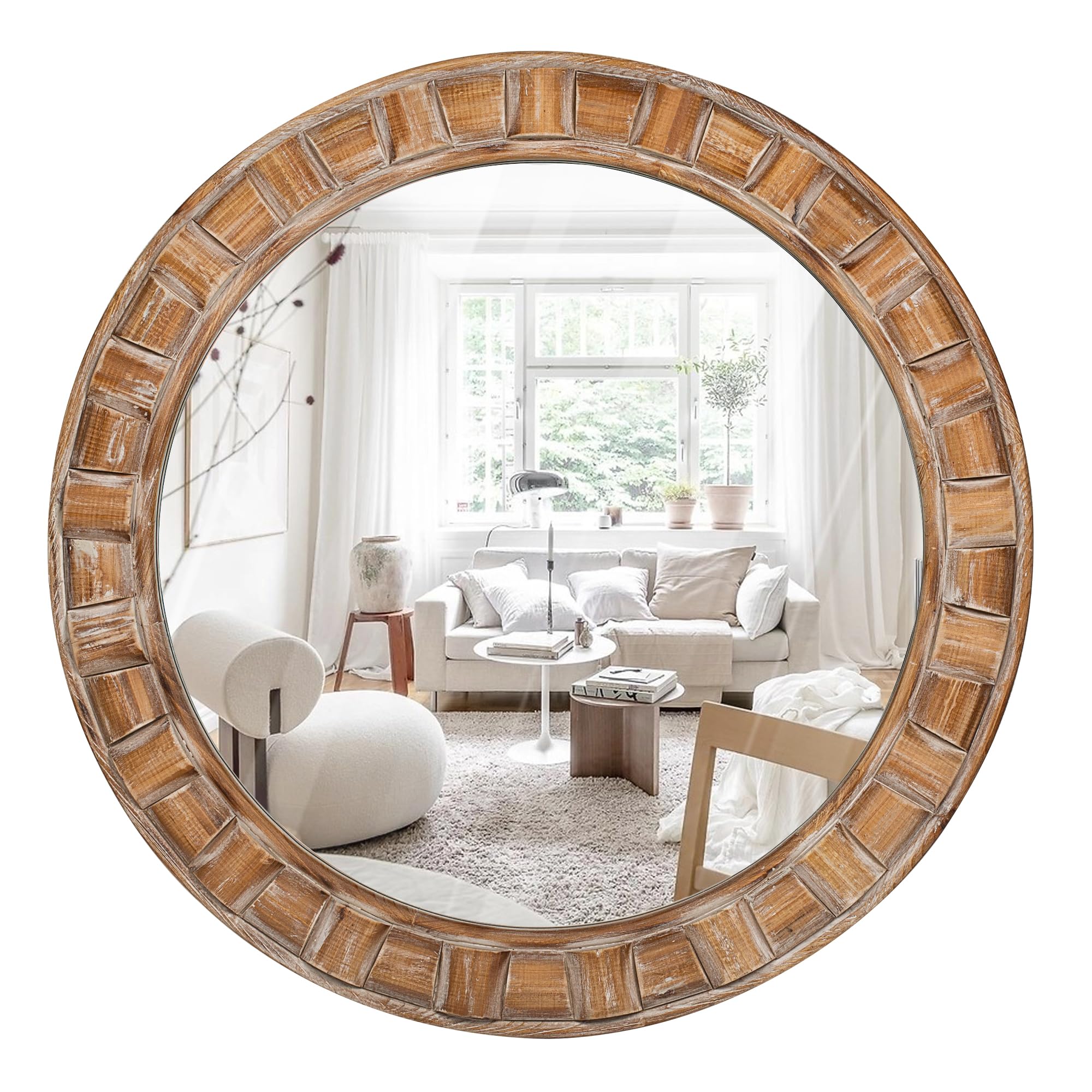 Round Beige Wall Mirror — 30"