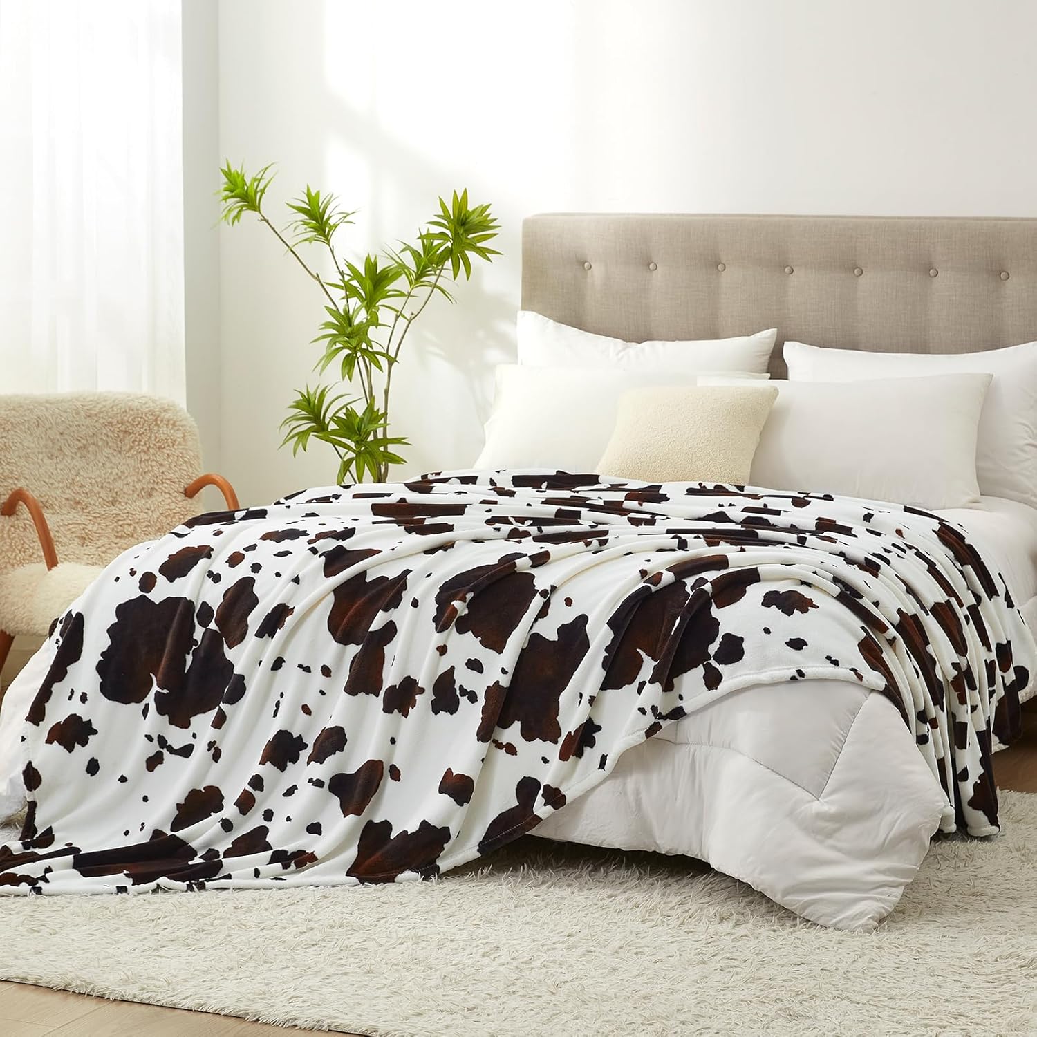 Beige Throw Pillow — 50" — Black Brown