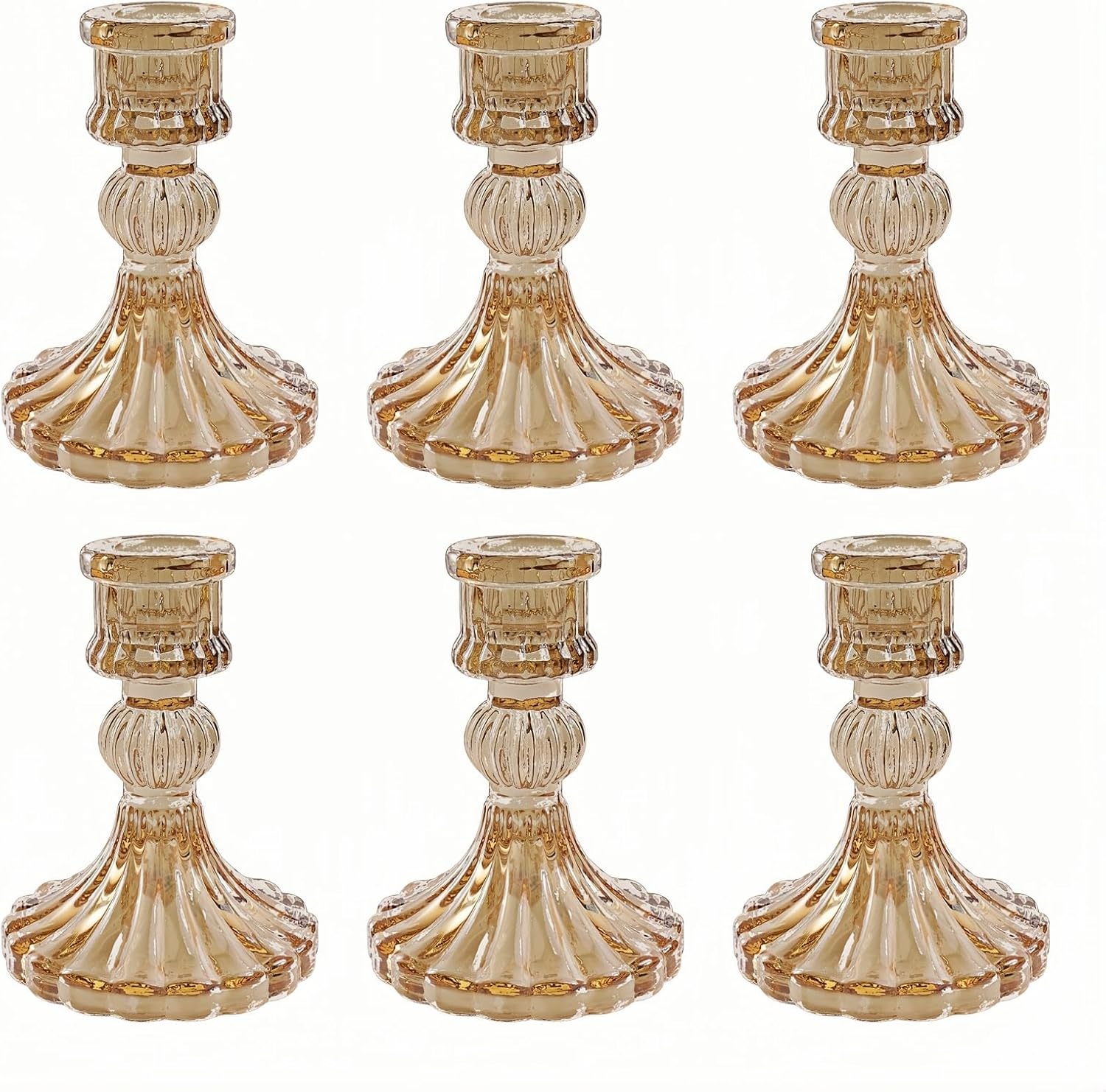 Black Candle — Set of 6 — Amber Stripe Pattern