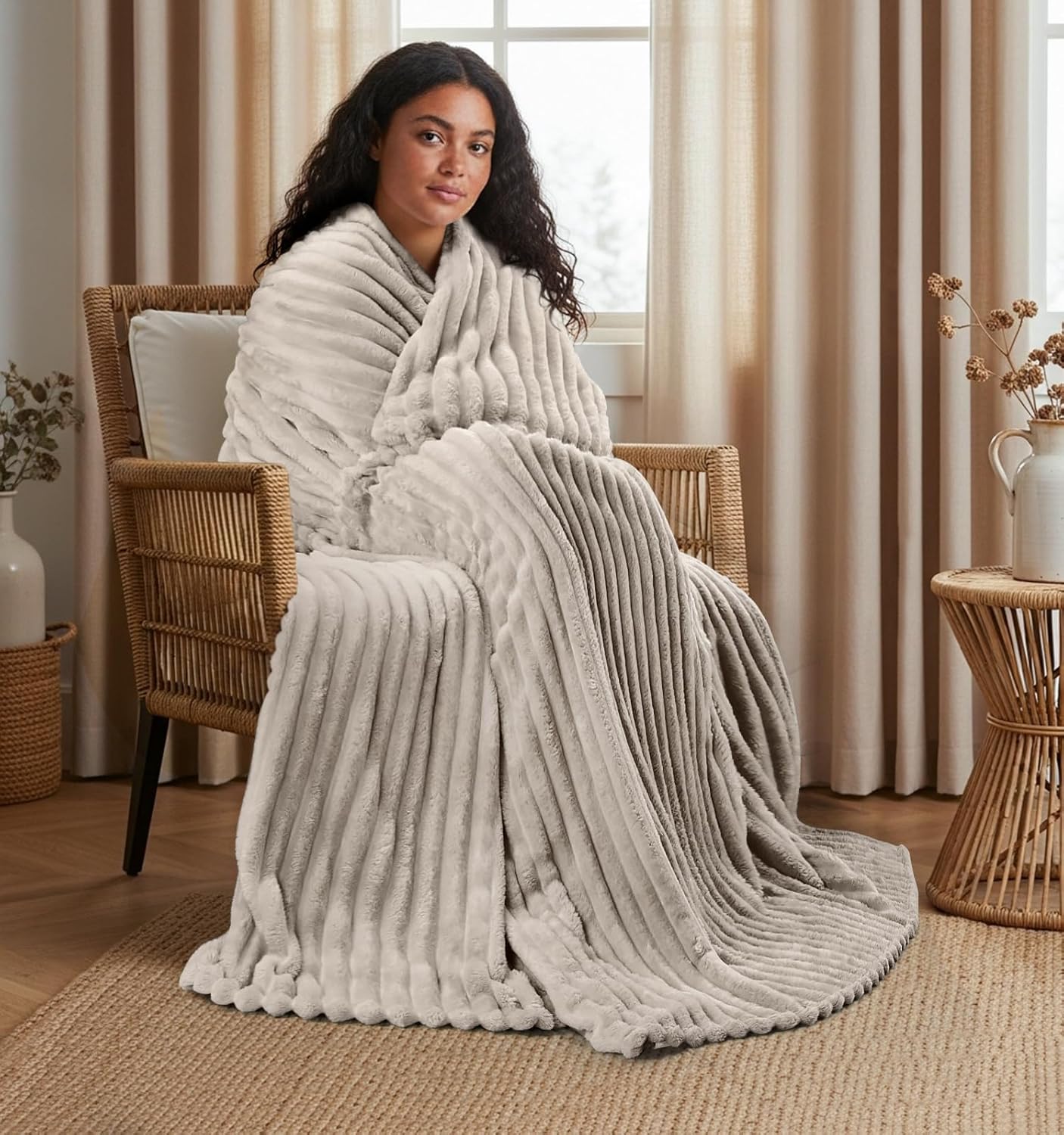 Linen Beige Throw Pillow — 60" - View 2