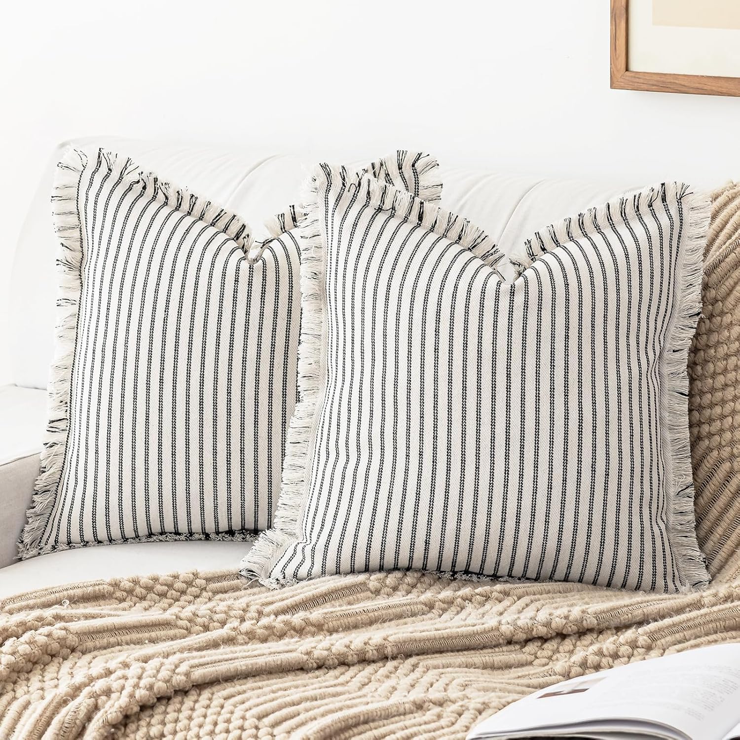 Boho Beige Throw Pillow Cover — 18" — Black