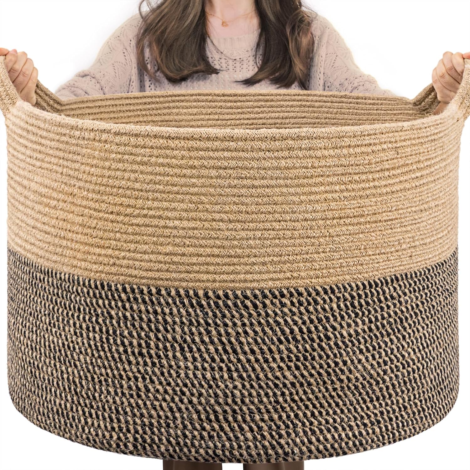Boho Black Throw Pillow — 21.7" — Black & Jute