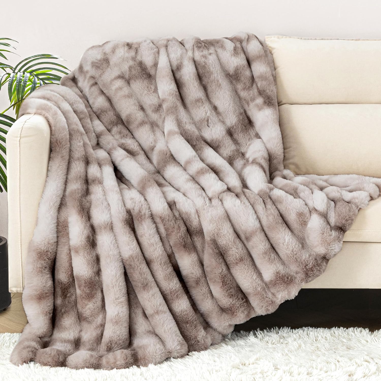Luxe Beige Throw Pillow — 50" — Tie-dye Coffee