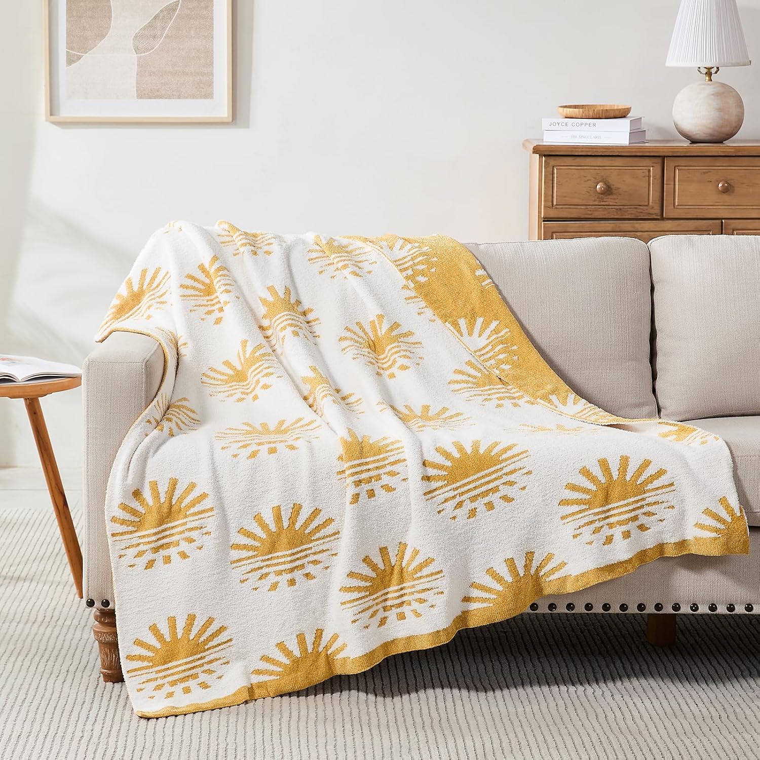 Beige Throw Pillow — 70" — Sunset Mustard Yellow