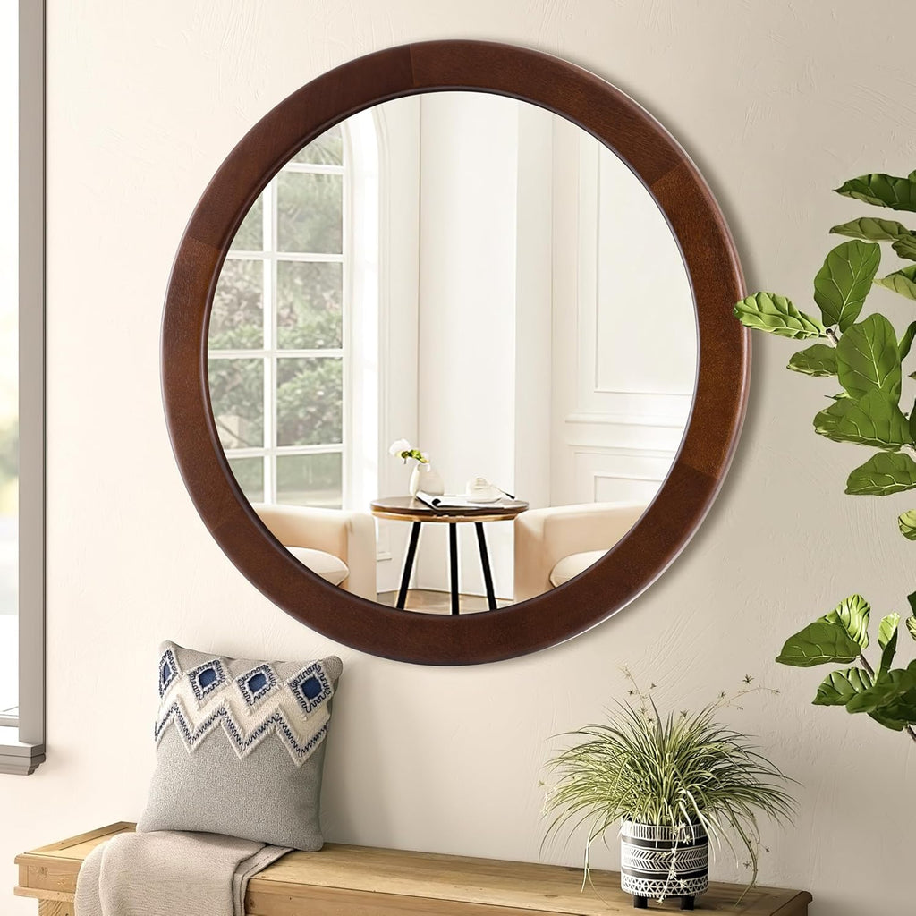Round Farmhouse Beige Wall Mirror — 24" - View 2
