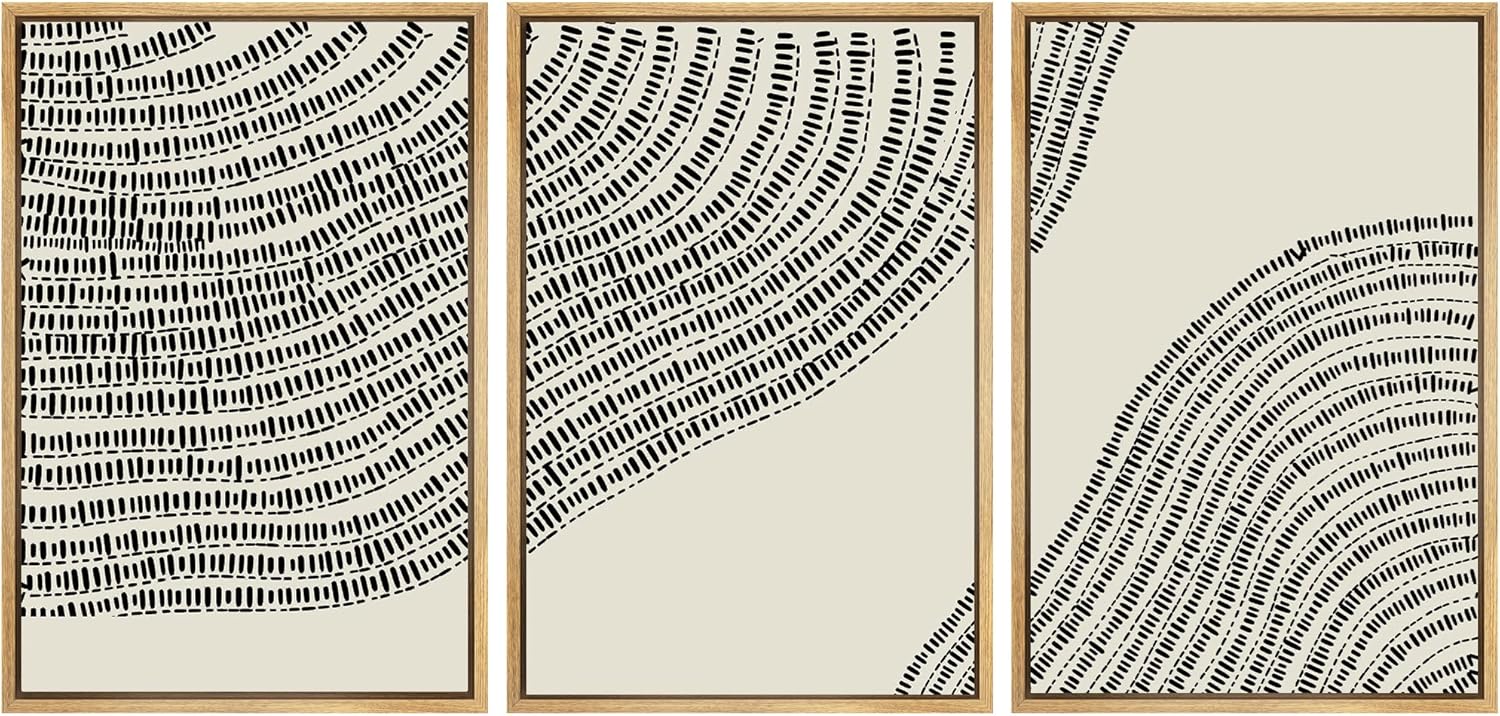 Framed Modern Fabric Wall Art — 24" — 24"x36"x3 Panels Natural