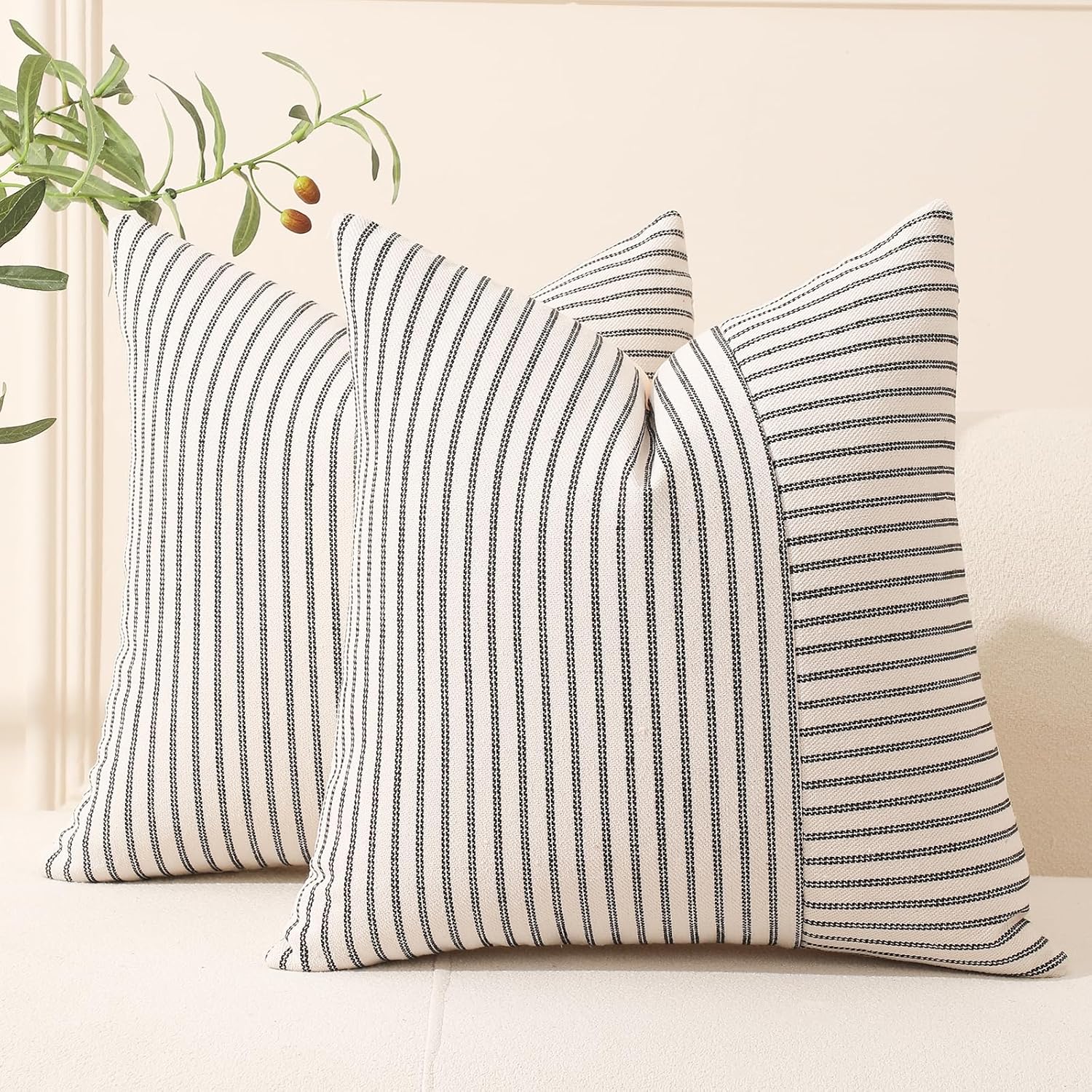 Boho Beige Throw Pillow — 18" — Black