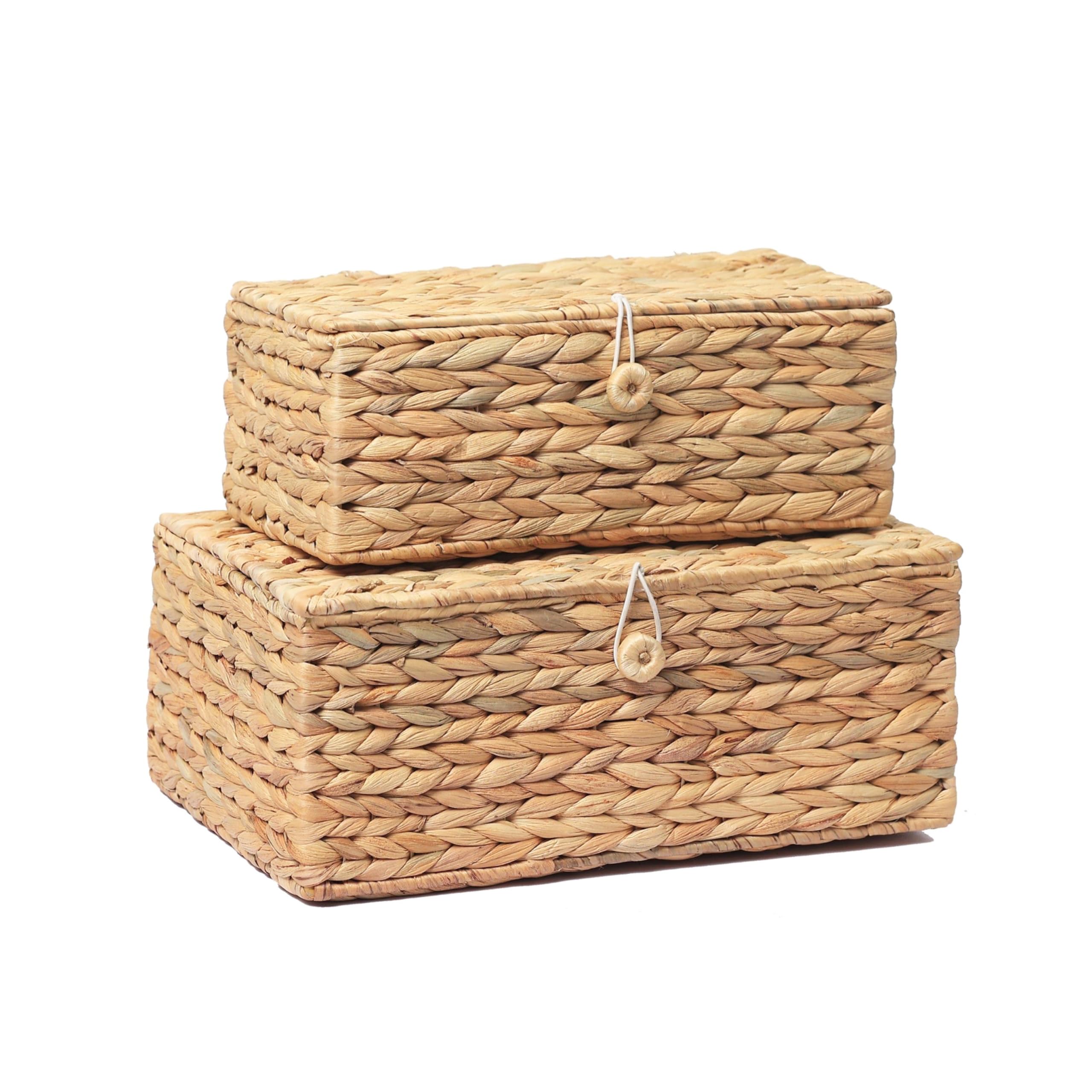 Rectangular Boho Rattan Storage Bin — Set of 2