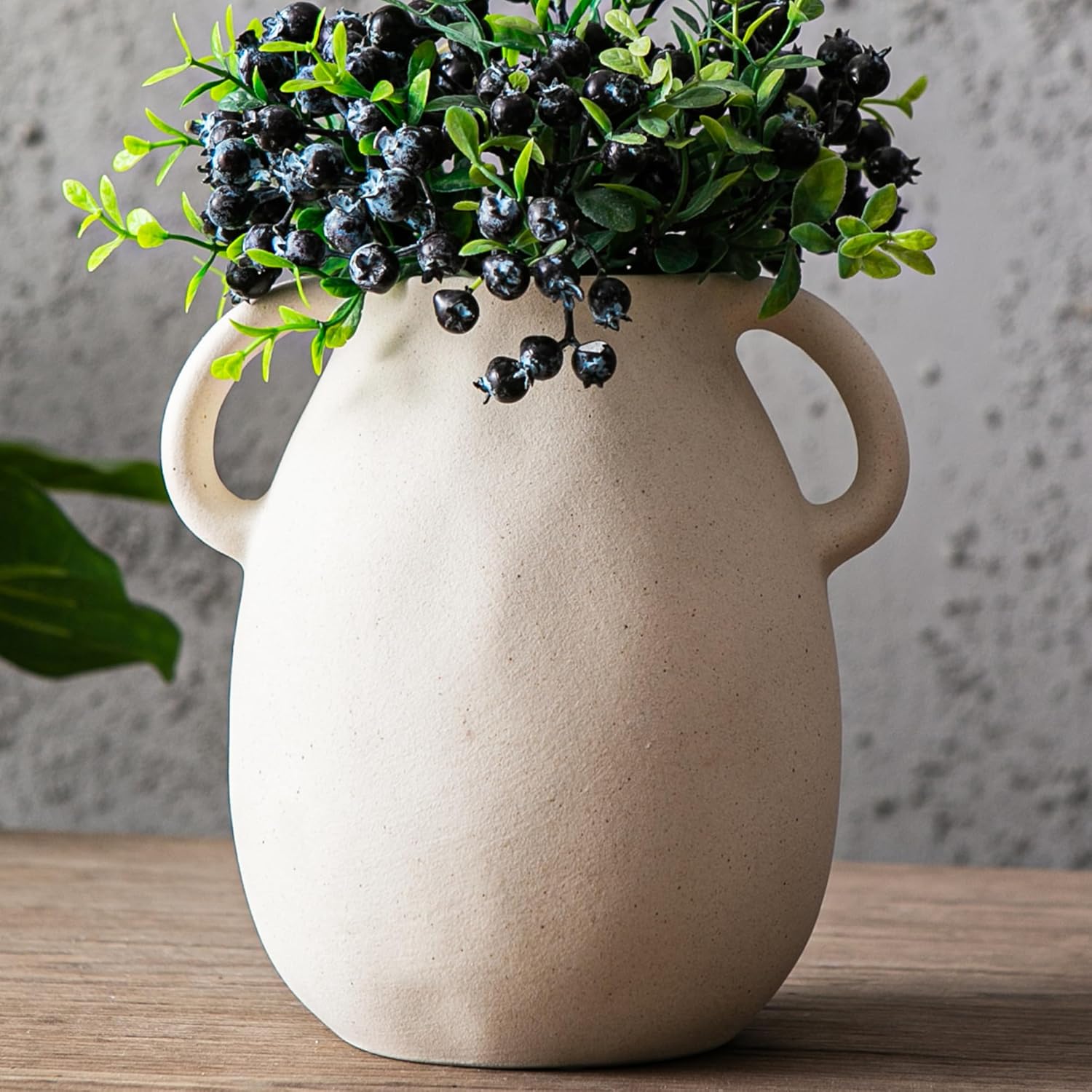 Farmhouse Beige Flower Vase — Sand-glaze White Ceramic Vase