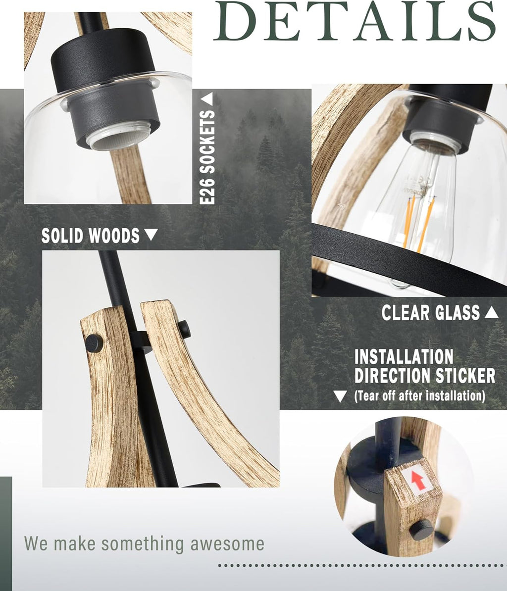 Adjustable Farmhouse Wood Pendant Light - View 2
