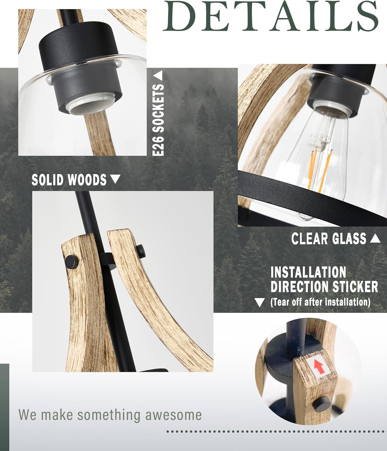 Adjustable Farmhouse Wood Pendant Light - View 2