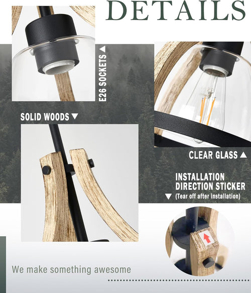 Adjustable Farmhouse Wood Pendant Light - View 2