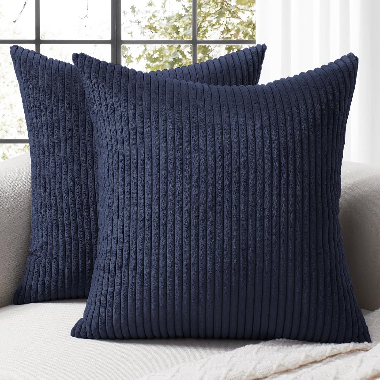 Boho Beige Throw Pillow Cover — 18" — Navy Blue