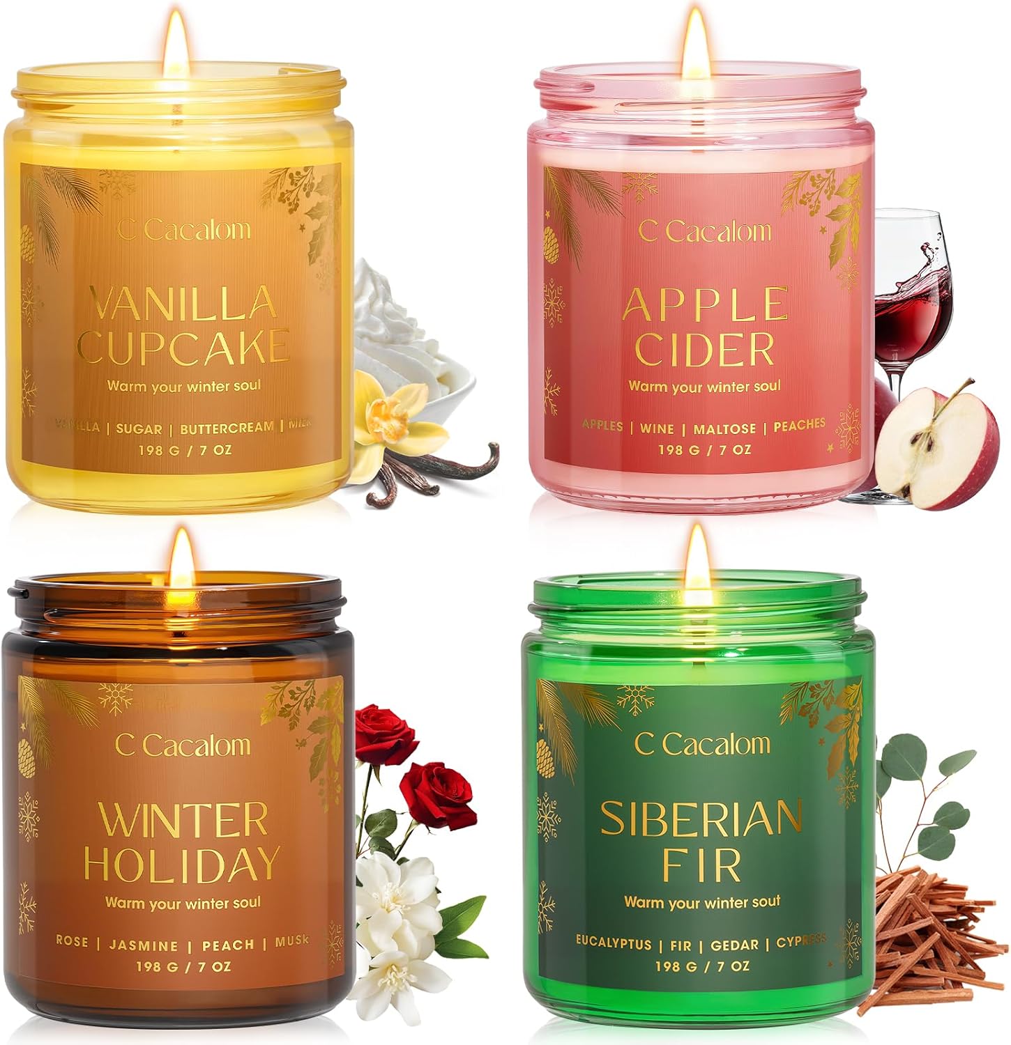 Soy Wax Metal Scented Candle — Winter Holiday/Siberian Fir/Apple Cider/Vanilla Cupcake