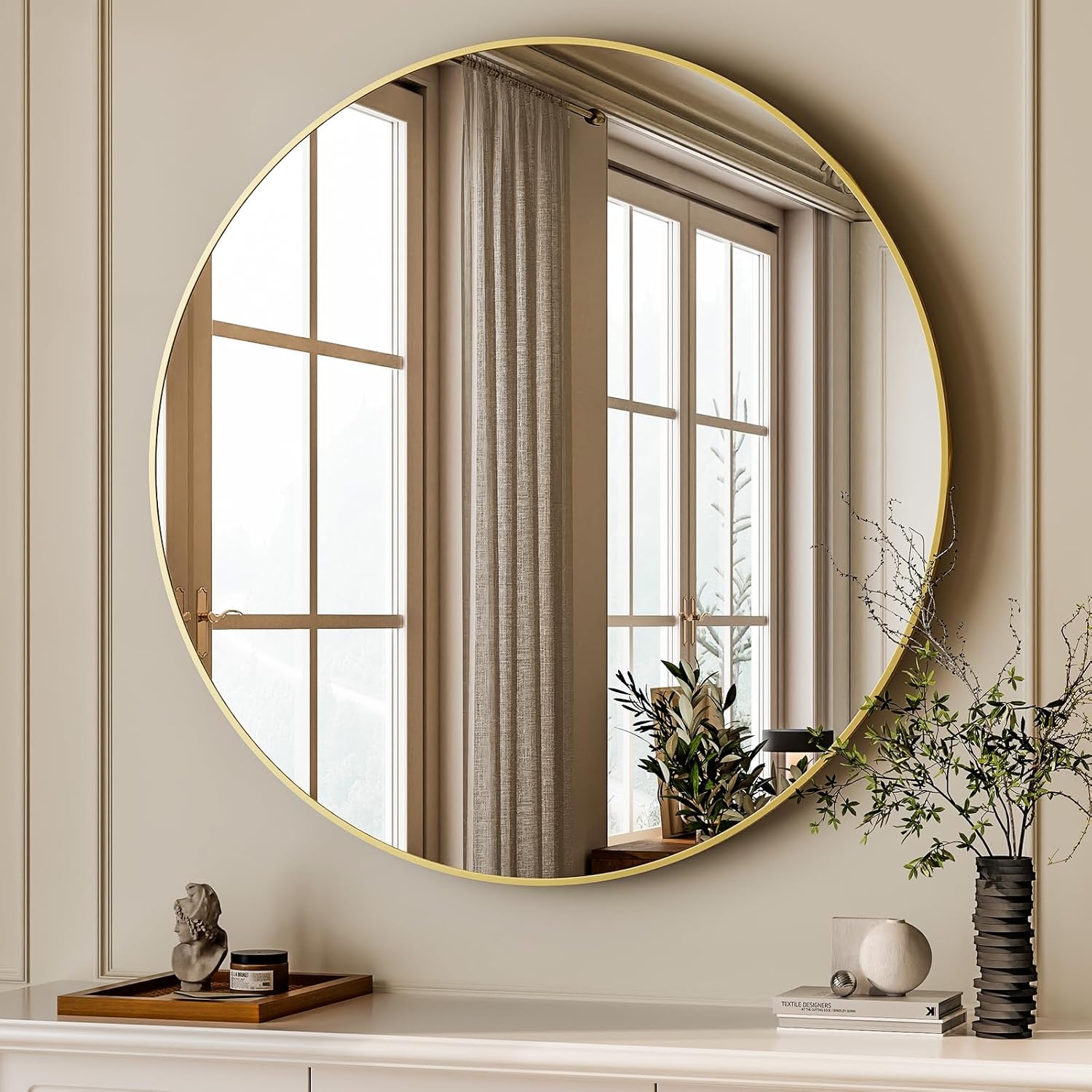 Black Round Mirror — 20" — Gold
