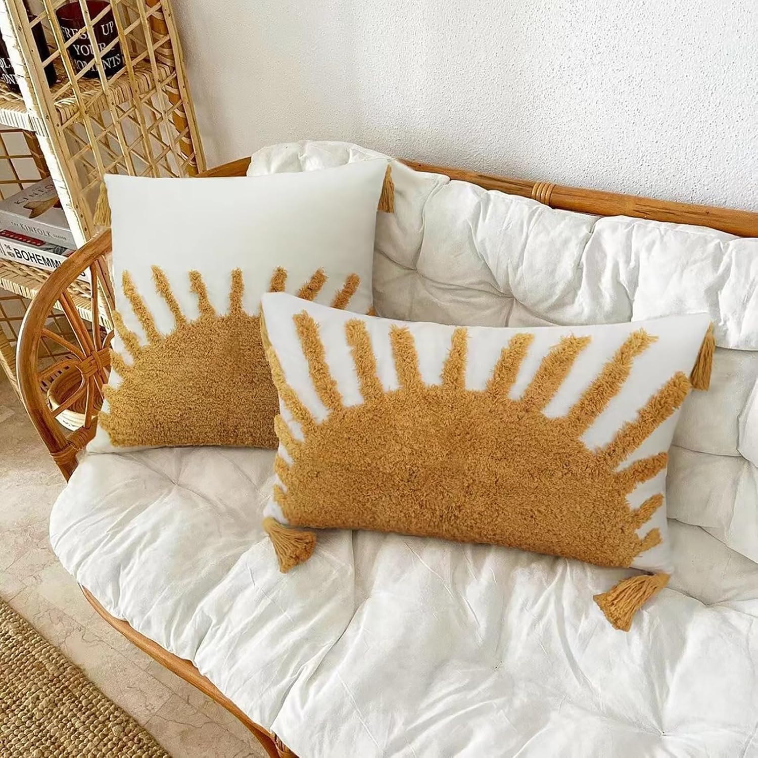 Tufted Boho Beige Throw Pillow Cover — 20" - View 4