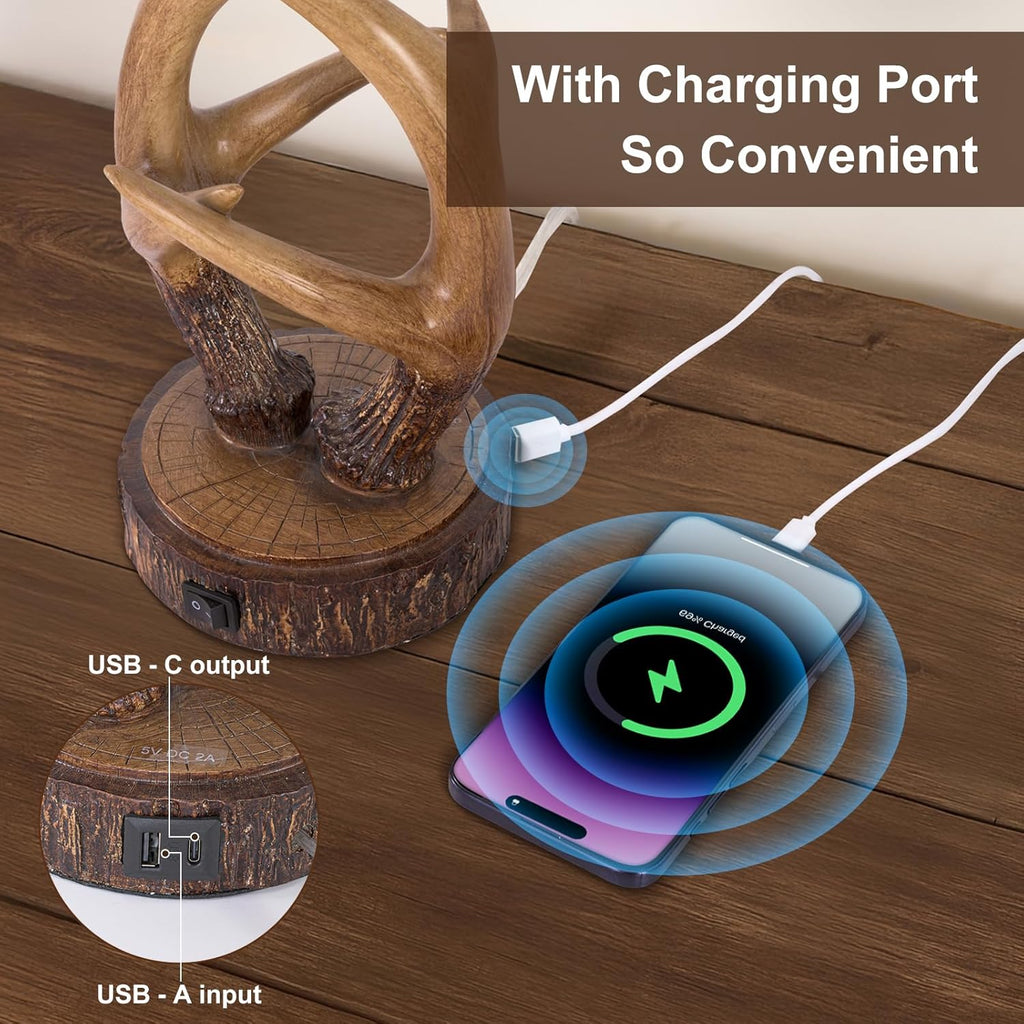 USB Farmhouse Brown Bedside Lamp - View 3