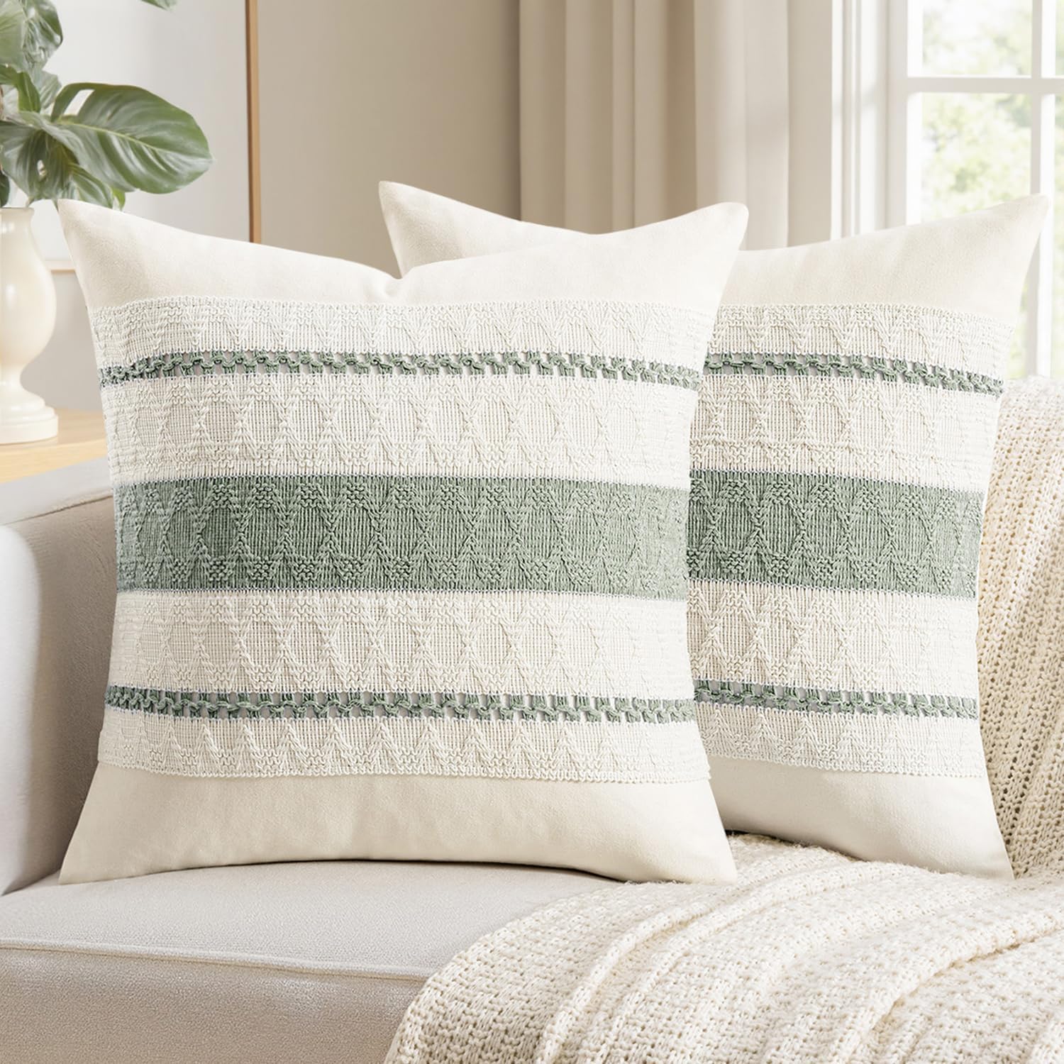 Boho Beige Pillow Cover — 18" — 18" x 18" (Pack of 2)