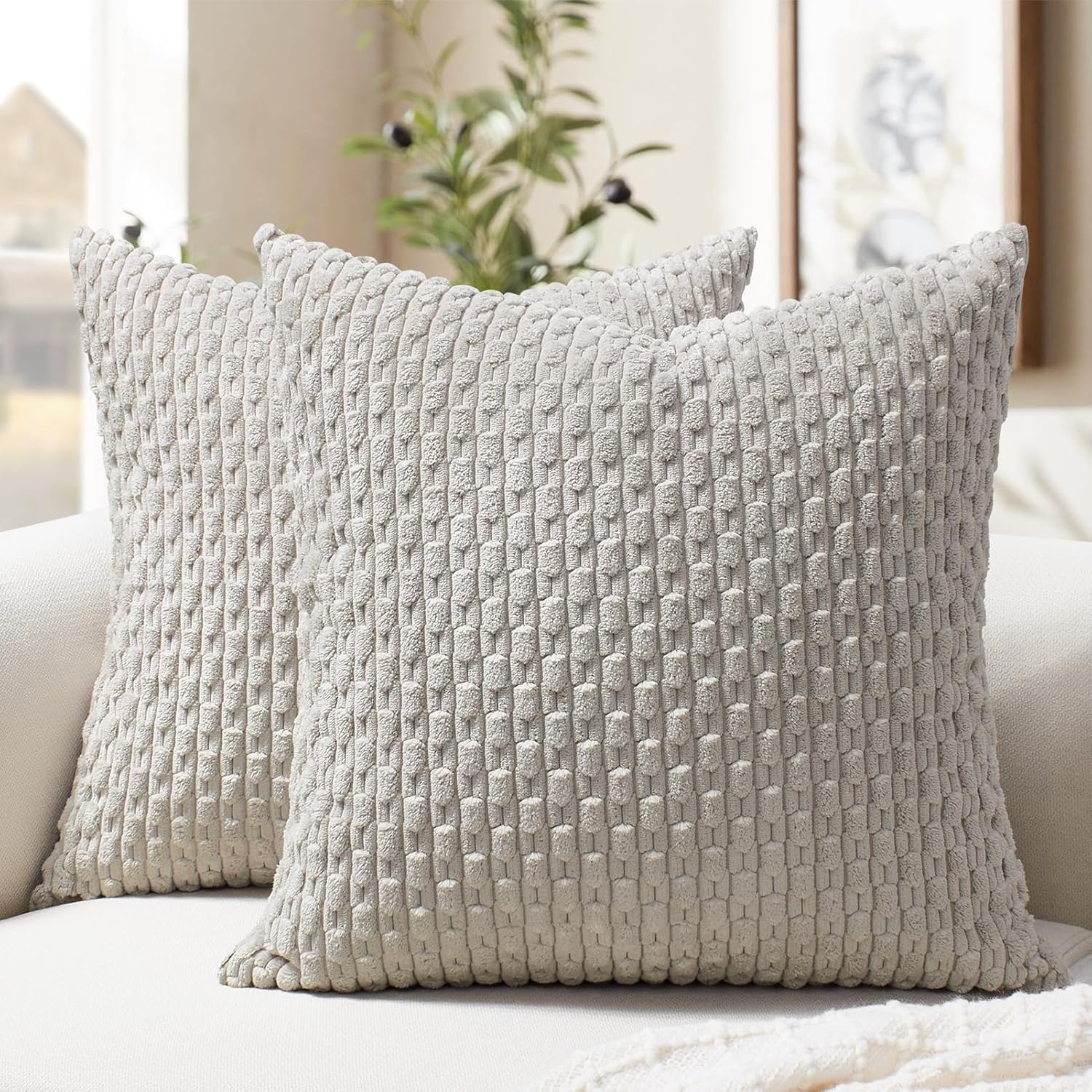 Boho Beige Throw Pillow Cover — 18" — Lt Grey