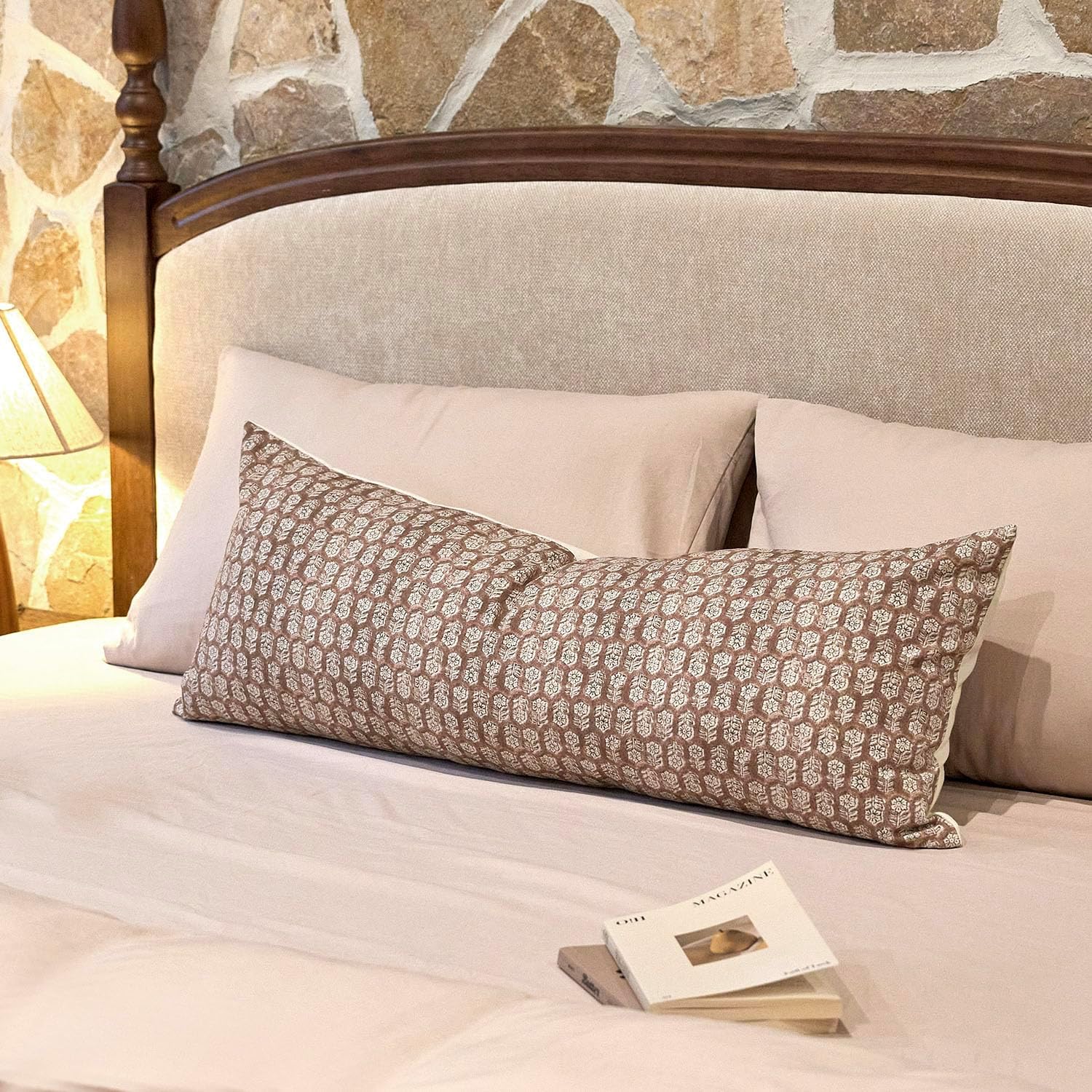 Farmhouse Beige Throw Pillow Cover — 18" — Cognac Brown
